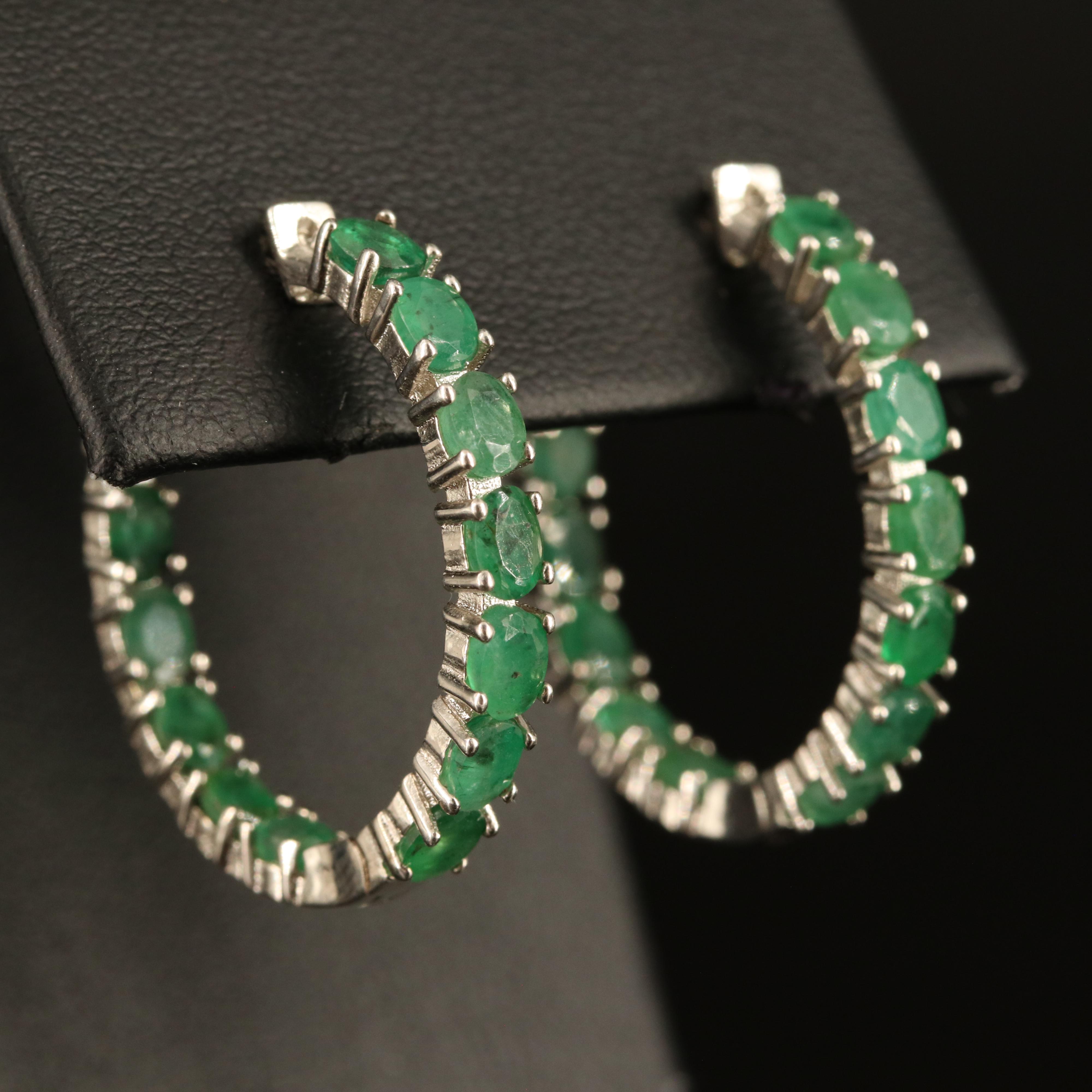 Sterling Emerald Inside-Out Hoop Earrings
