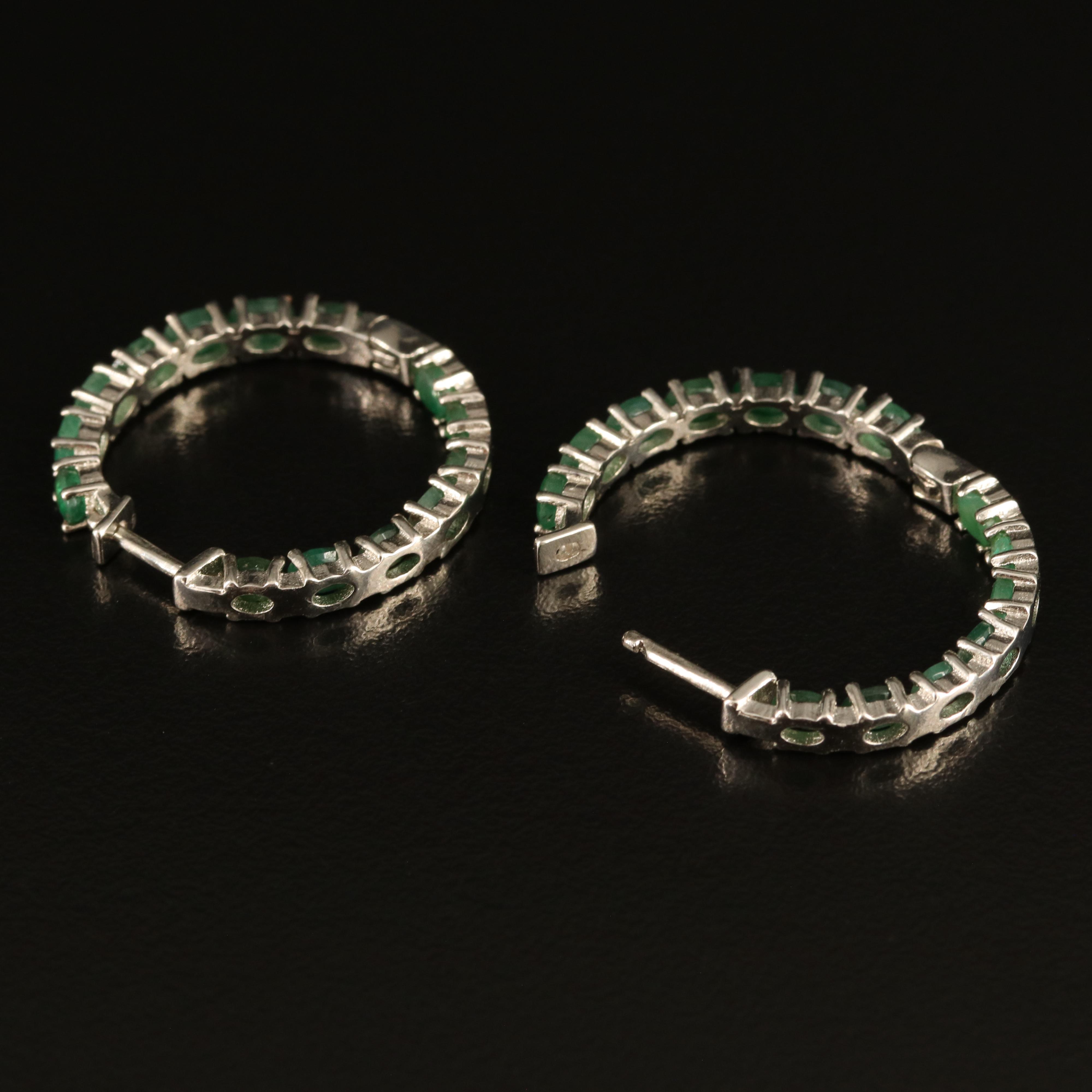 Sterling Emerald Inside-Out Hoop Earrings