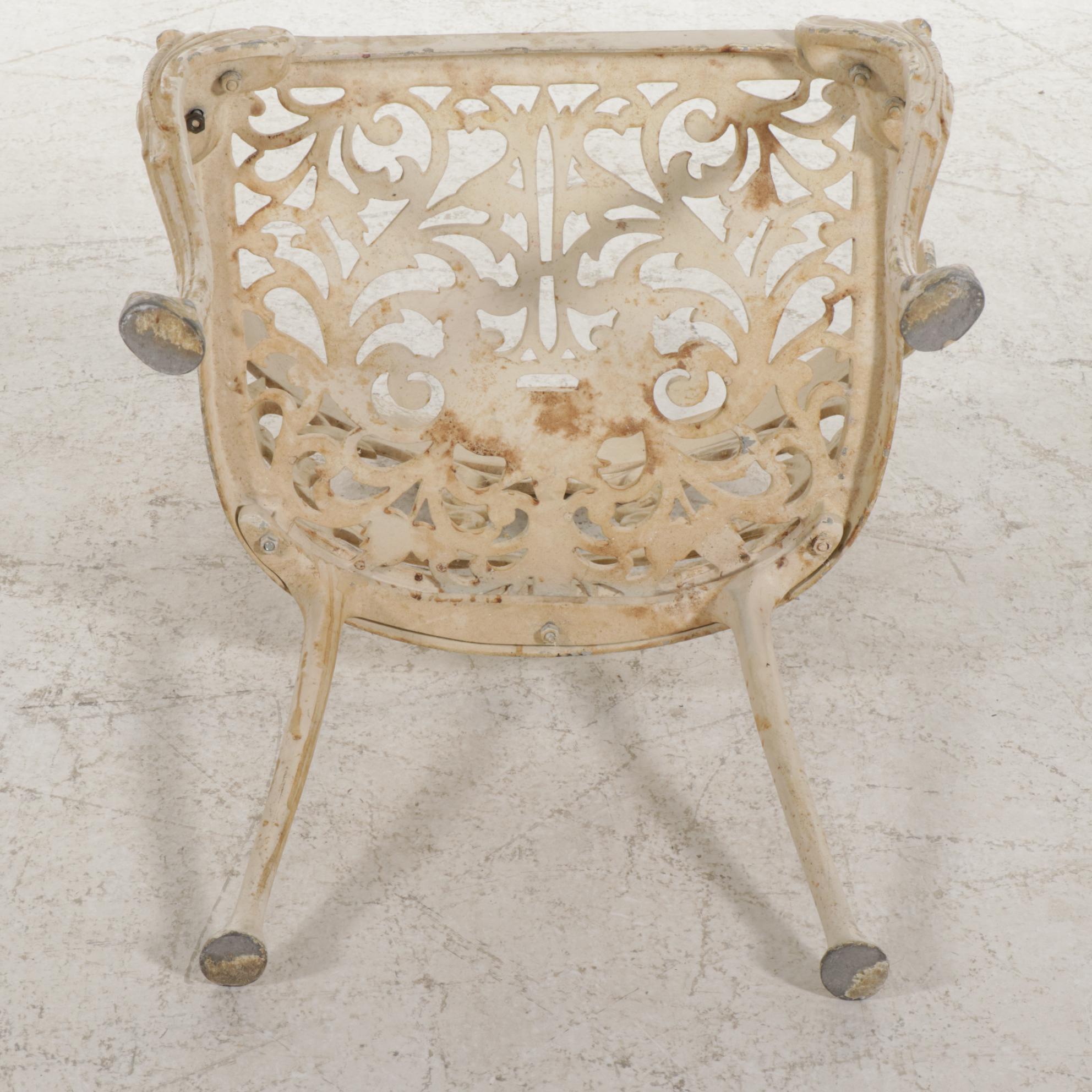 Victorian Style White Painted Cast Iron Patio Dining Set, Late 20th Century