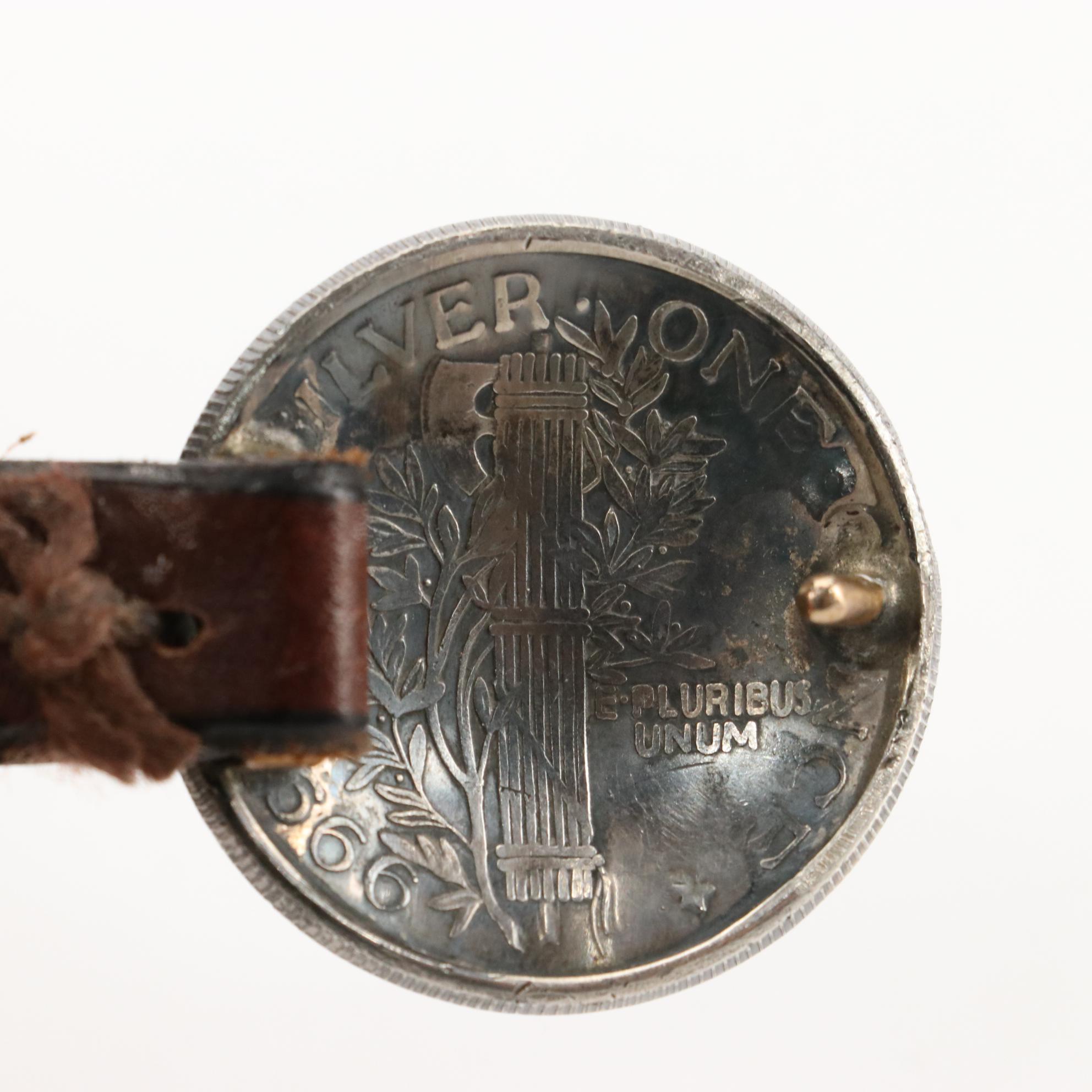 Southwestern Silver Mercury Dime and Leather Concho Belt