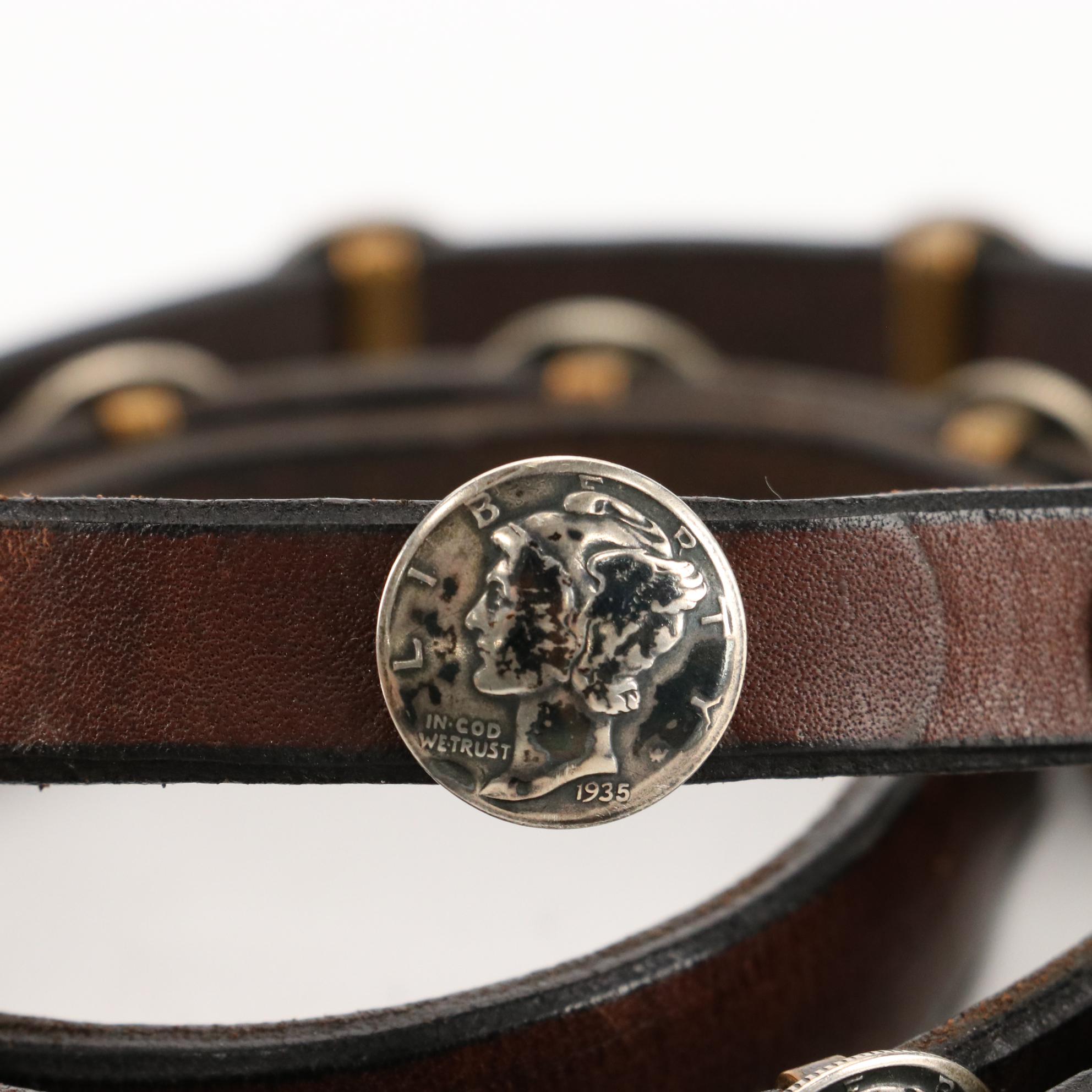 Southwestern Silver Mercury Dime and Leather Concho Belt