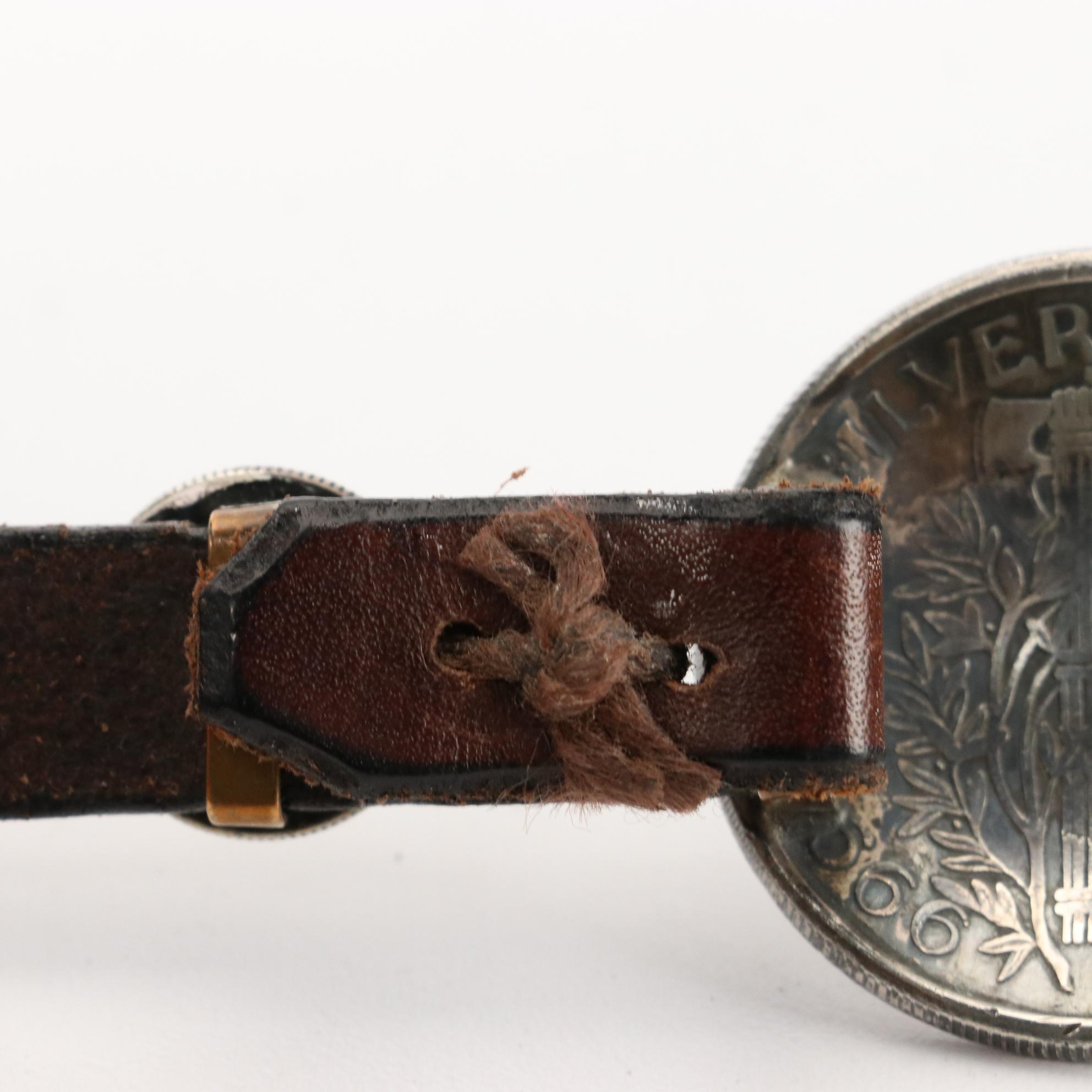 Southwestern Silver Mercury Dime and Leather Concho Belt