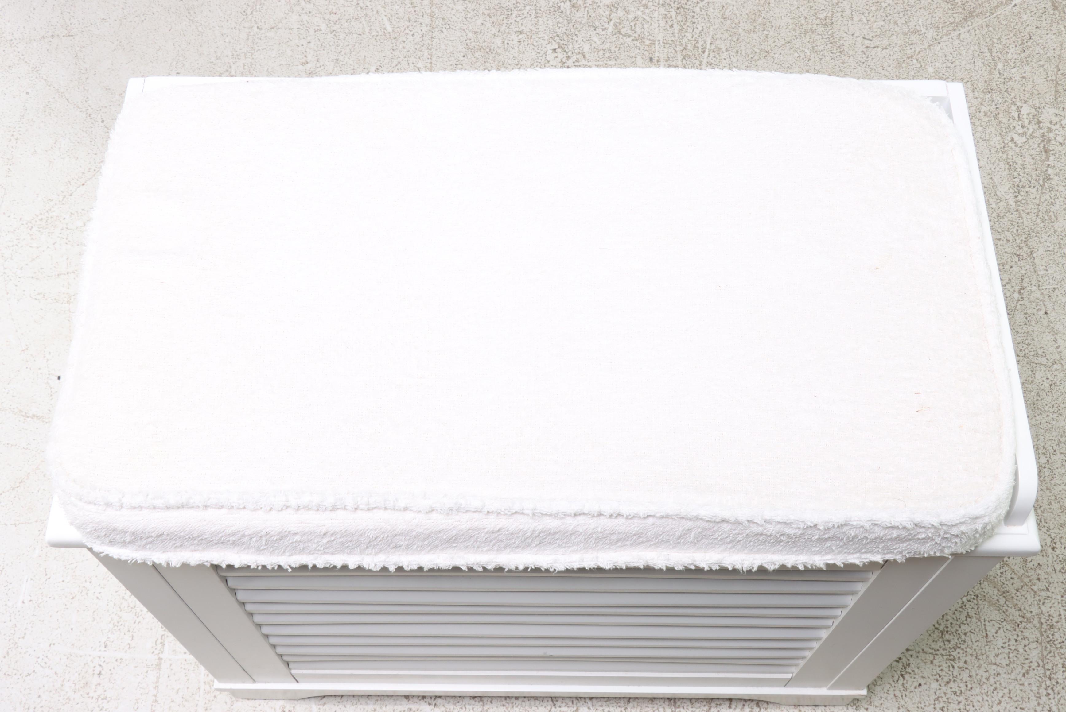 Pair of White-Painted Louvered Front Trunks with Cushion Tops