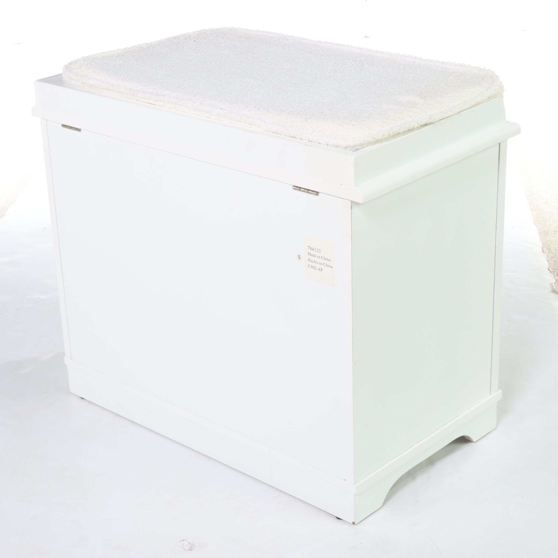 Pair of White-Painted Louvered Front Trunks with Cushion Tops