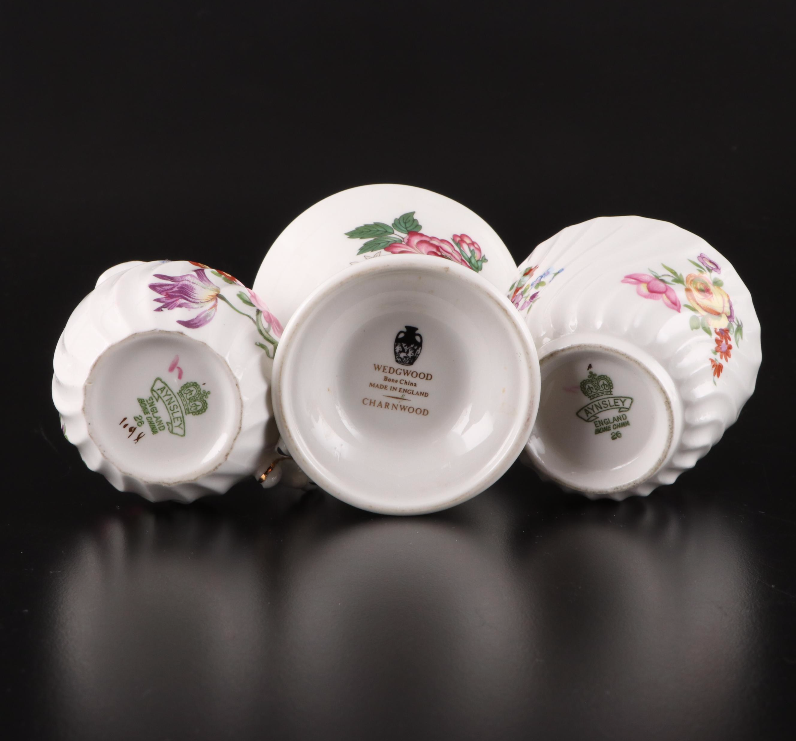 Wedgwood "Wildflower" and Other Ceramic Demitasse Cups, Teacups and Saucers