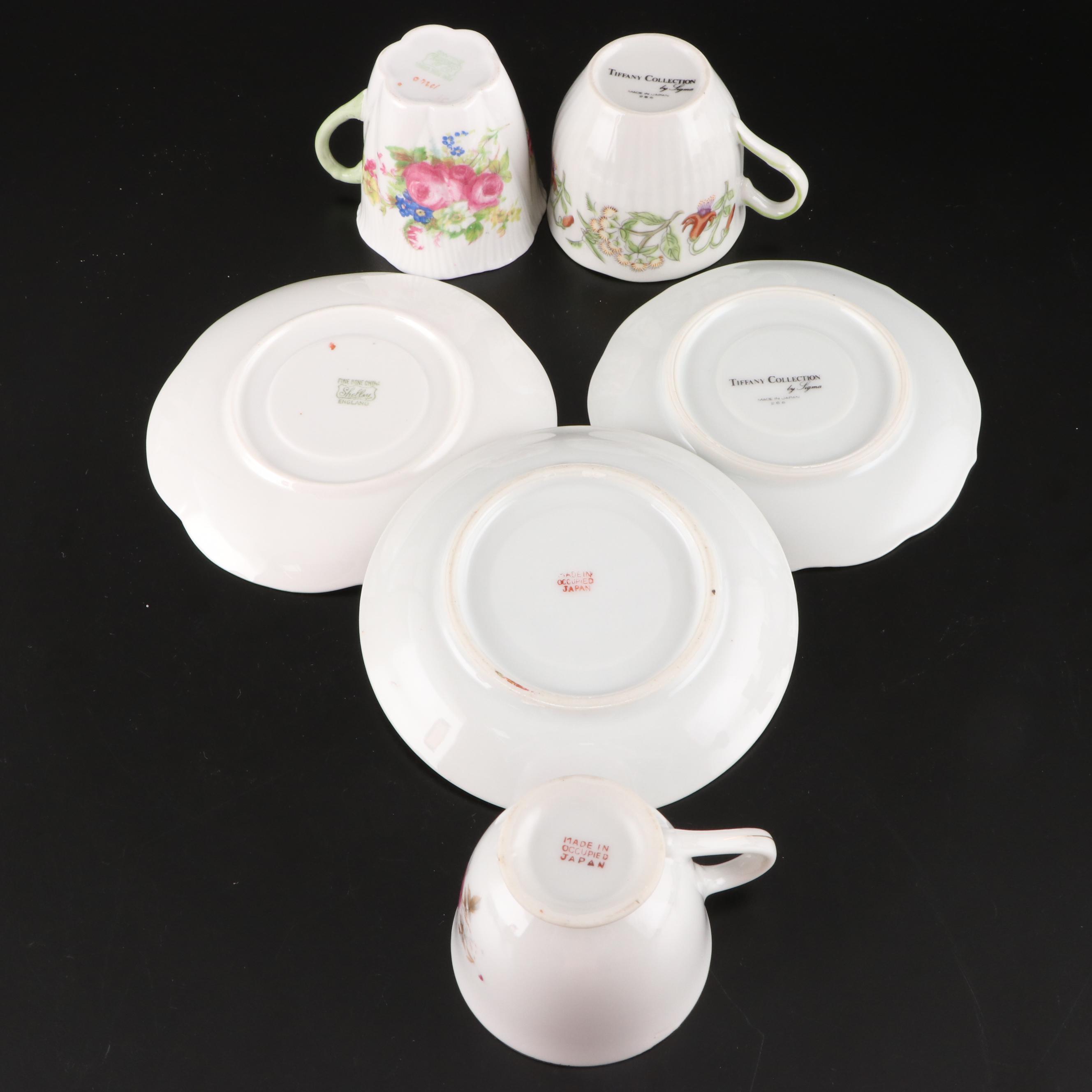 Wedgwood "Wildflower" and Other Ceramic Demitasse Cups, Teacups and Saucers