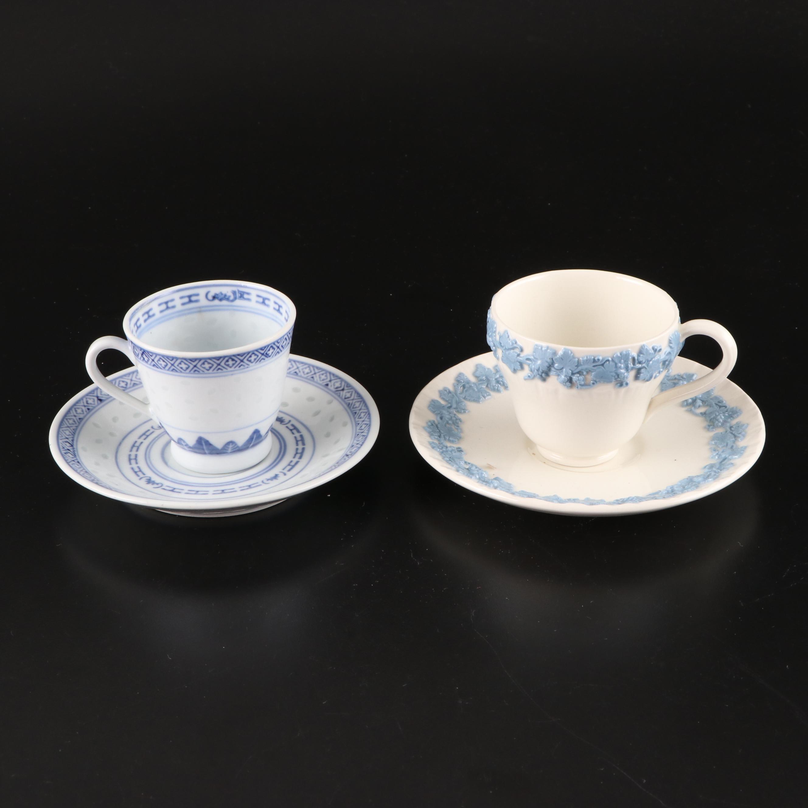Wedgwood "Wildflower" and Other Ceramic Demitasse Cups, Teacups and Saucers