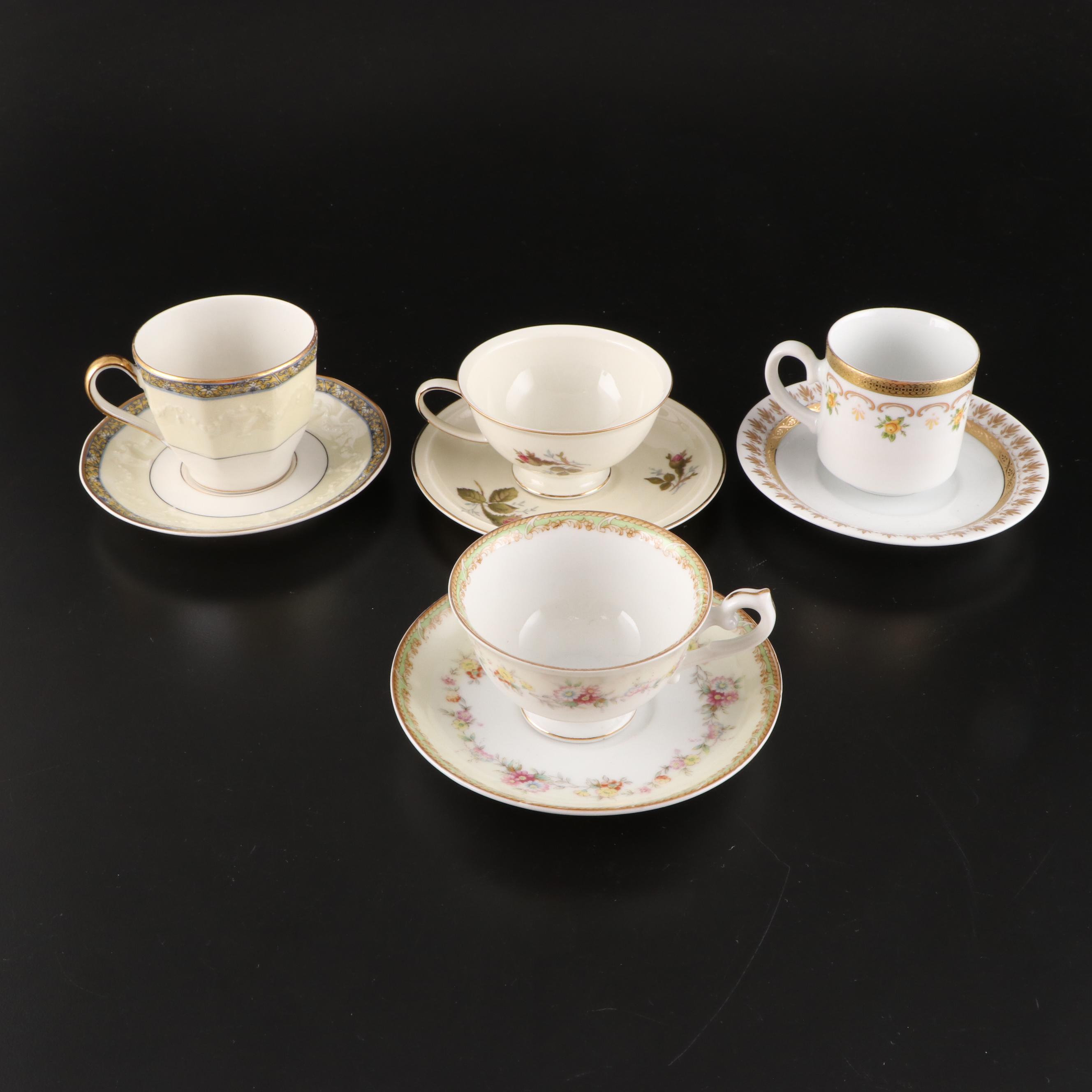 Wedgwood "Wildflower" and Other Ceramic Demitasse Cups, Teacups and Saucers
