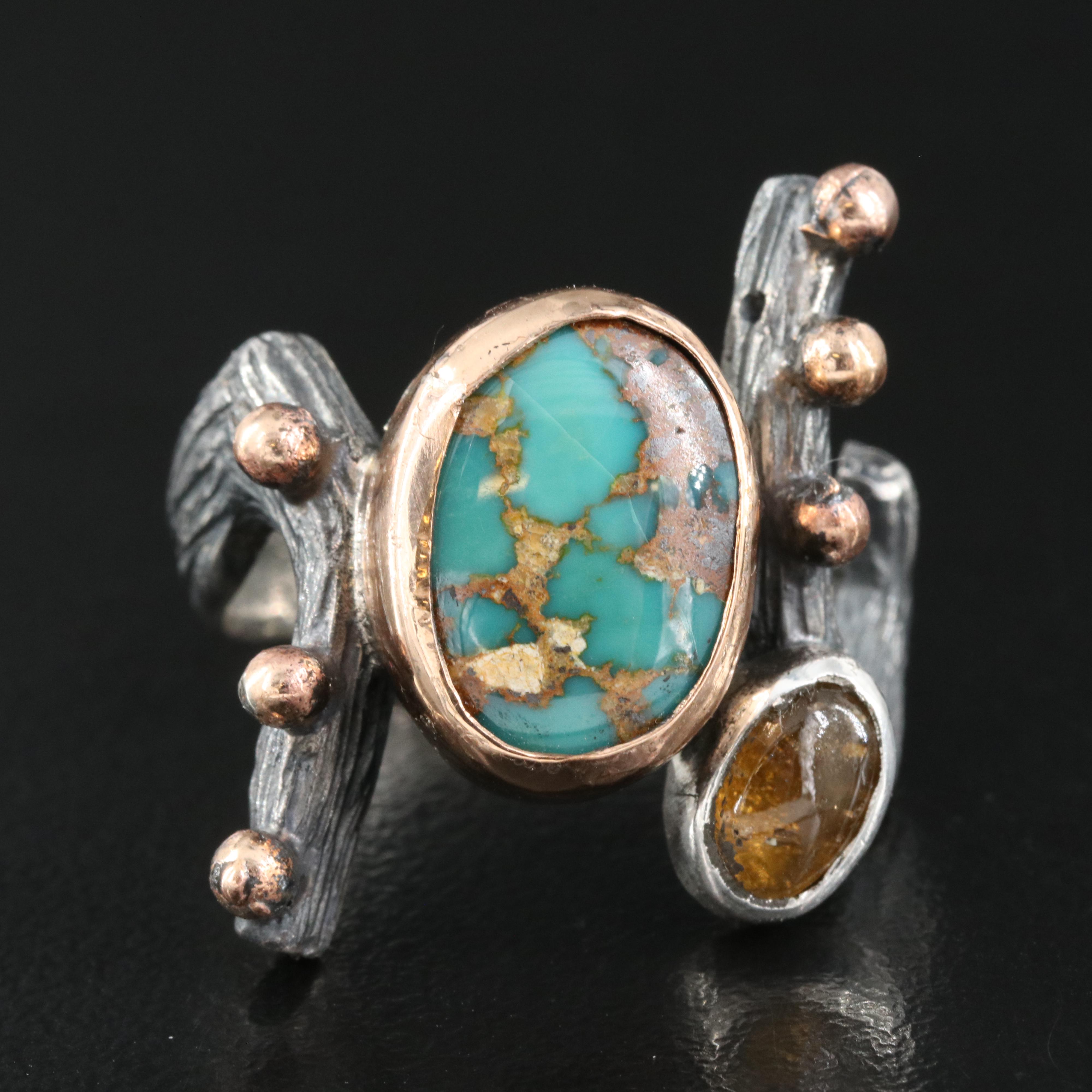 Sterling Turquoise and Tourmaline Ring