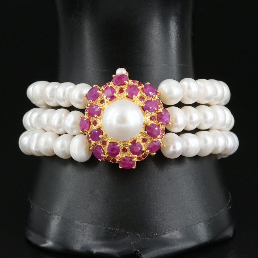 Sterling Ruby and Pearl Bracelet