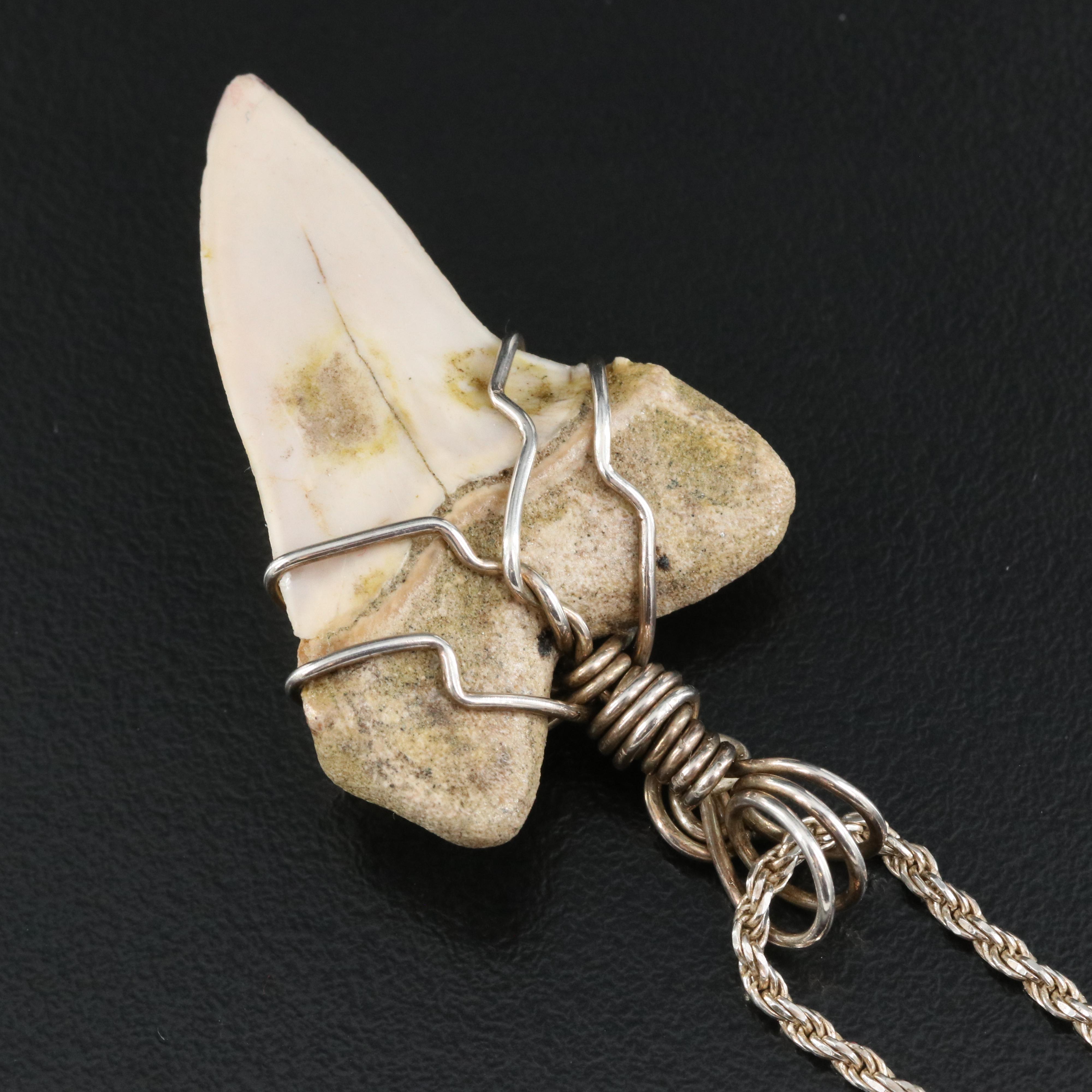 Sterling Wire Wrapped Tooth Pendant Necklace
