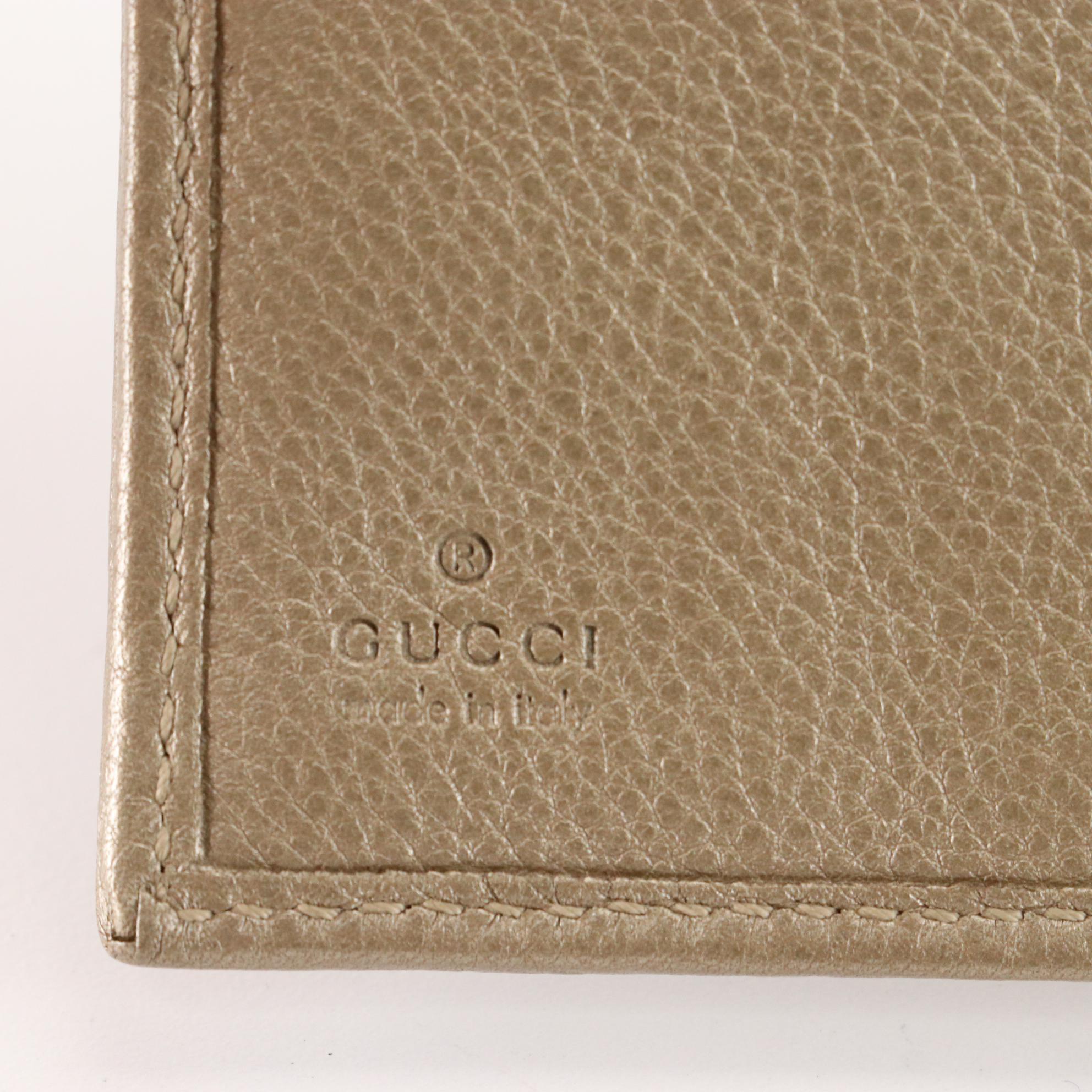 Gucci French Wallet in Metallic Gold Leather with Interlocking GG Heart Emblem