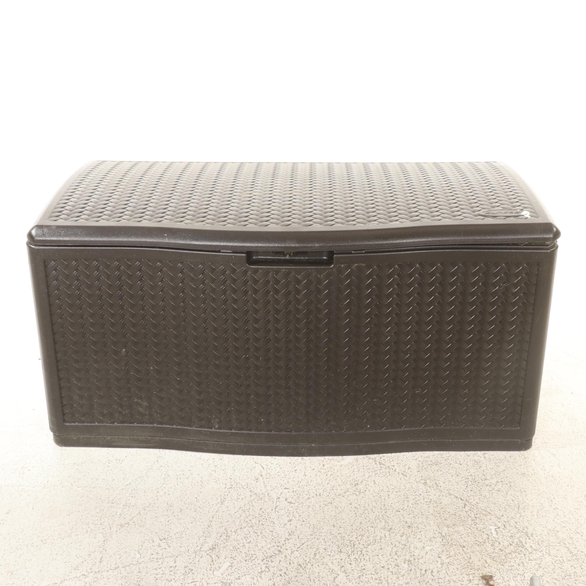 Ladder with Suncast Outdoor Tool Storage Trunk