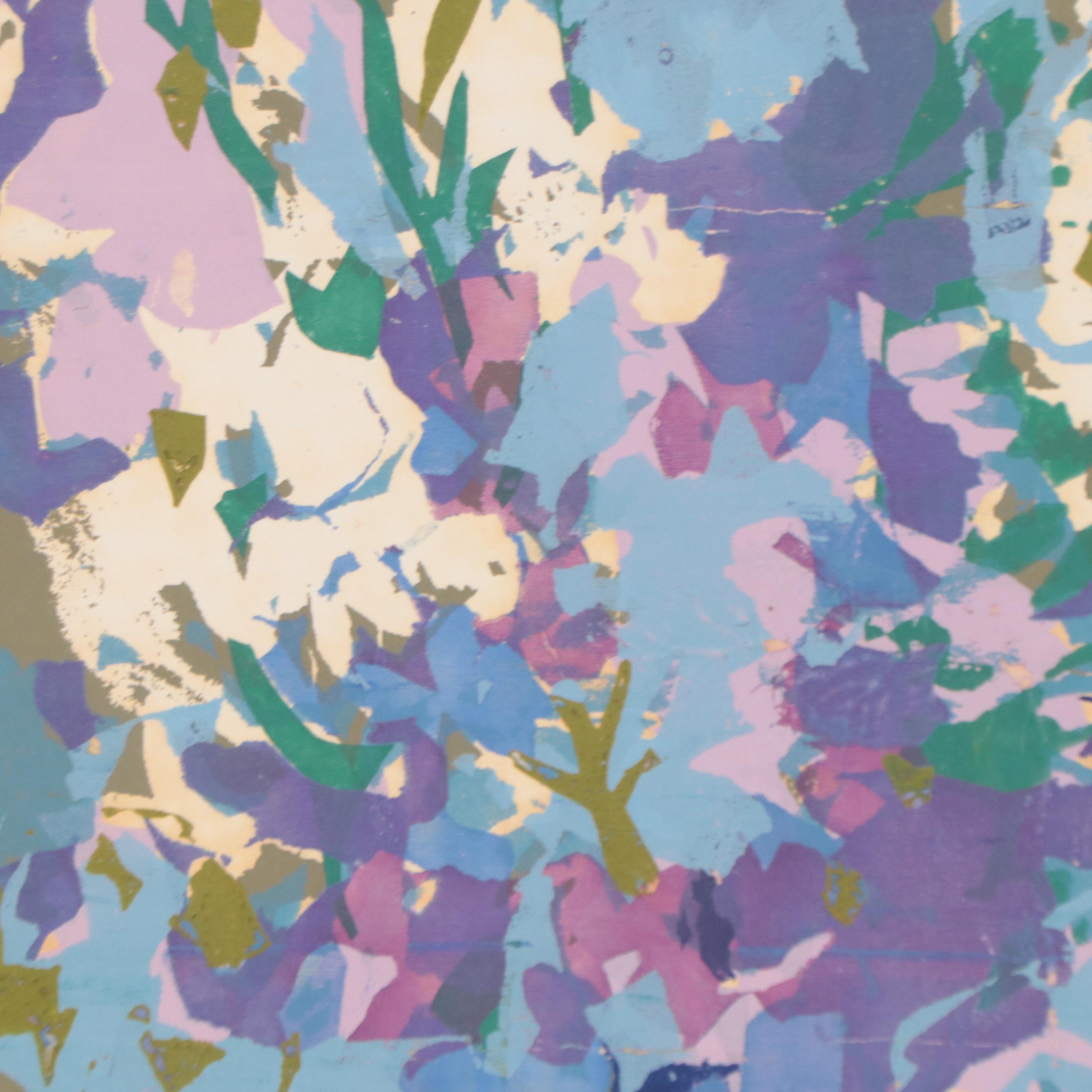 Sally Swiss Floral Still Life Serigraph "Flowers of Blue," 1972