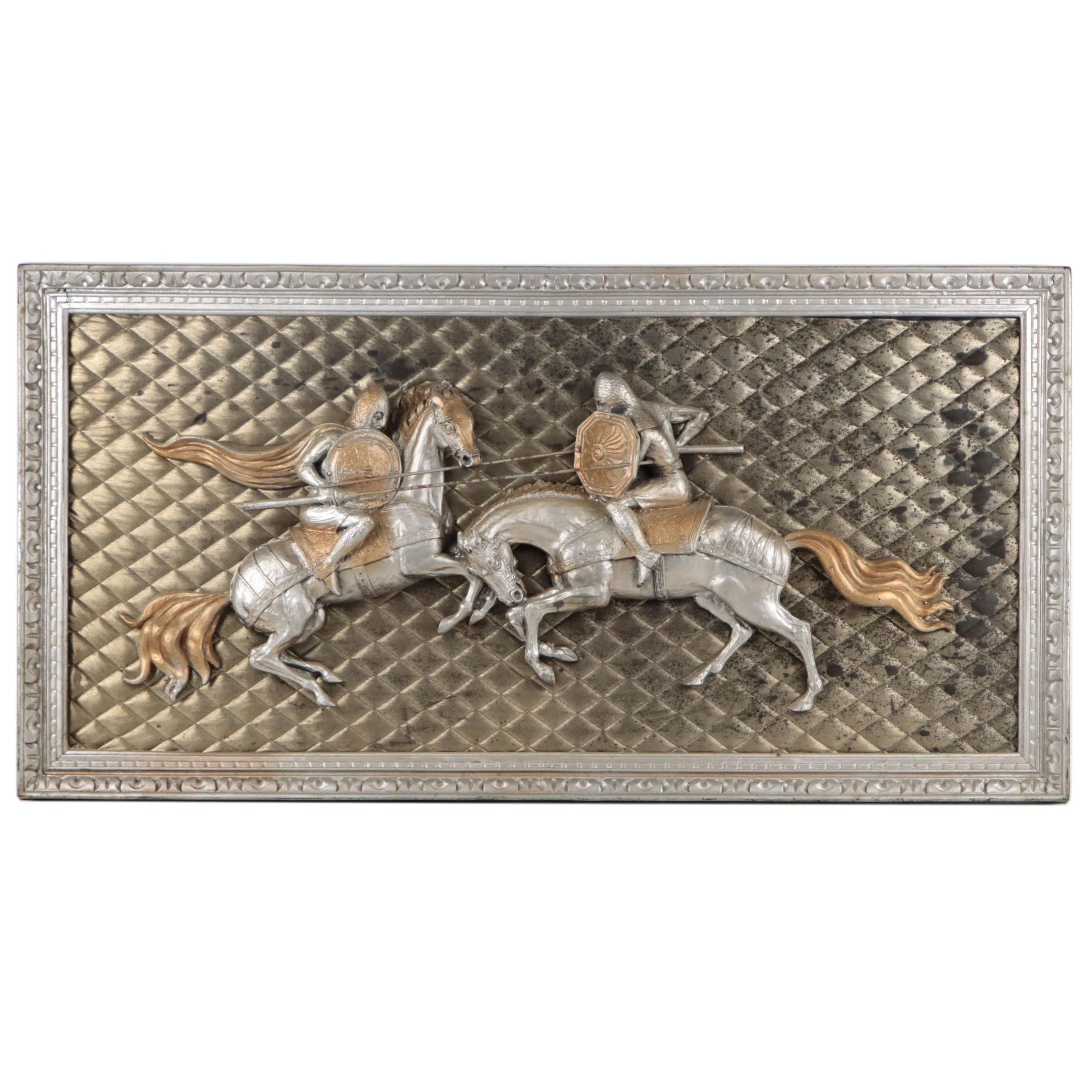 Carved Wood Sculpture of Knights Fighting