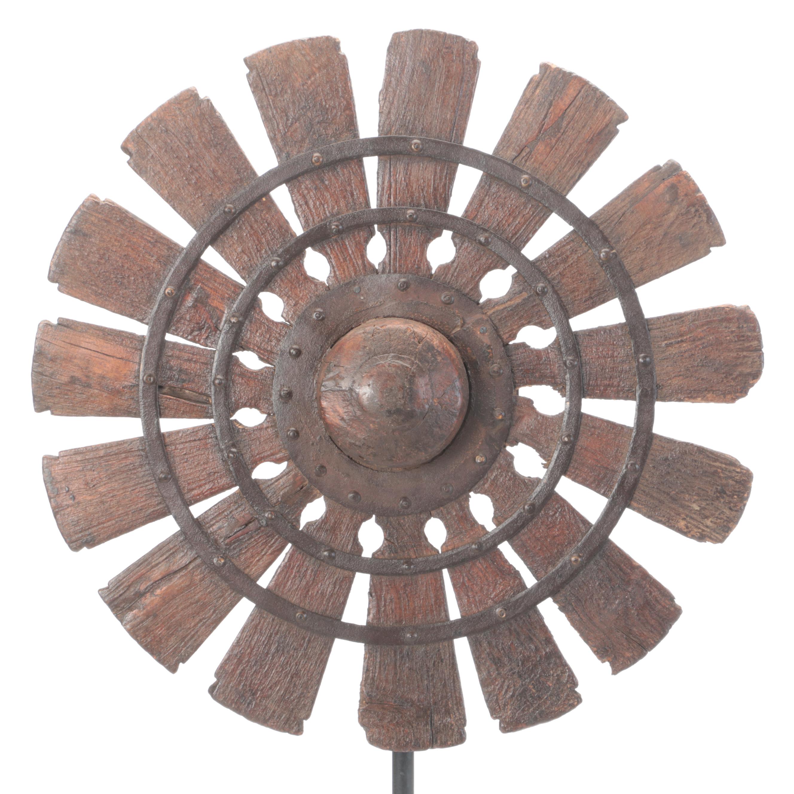 Indian Spinning Wheel Mounted on a Display Stand