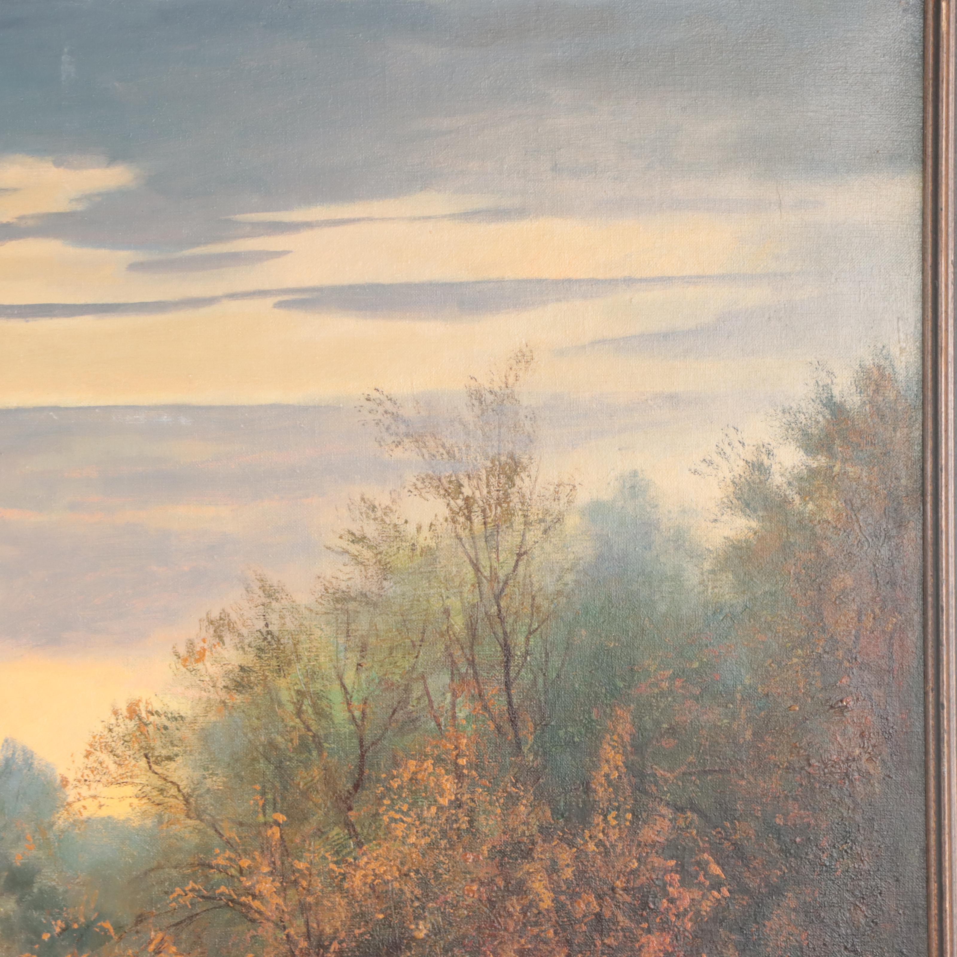 Oil Painting of Deer in Verdant Forest Landscape, 1969