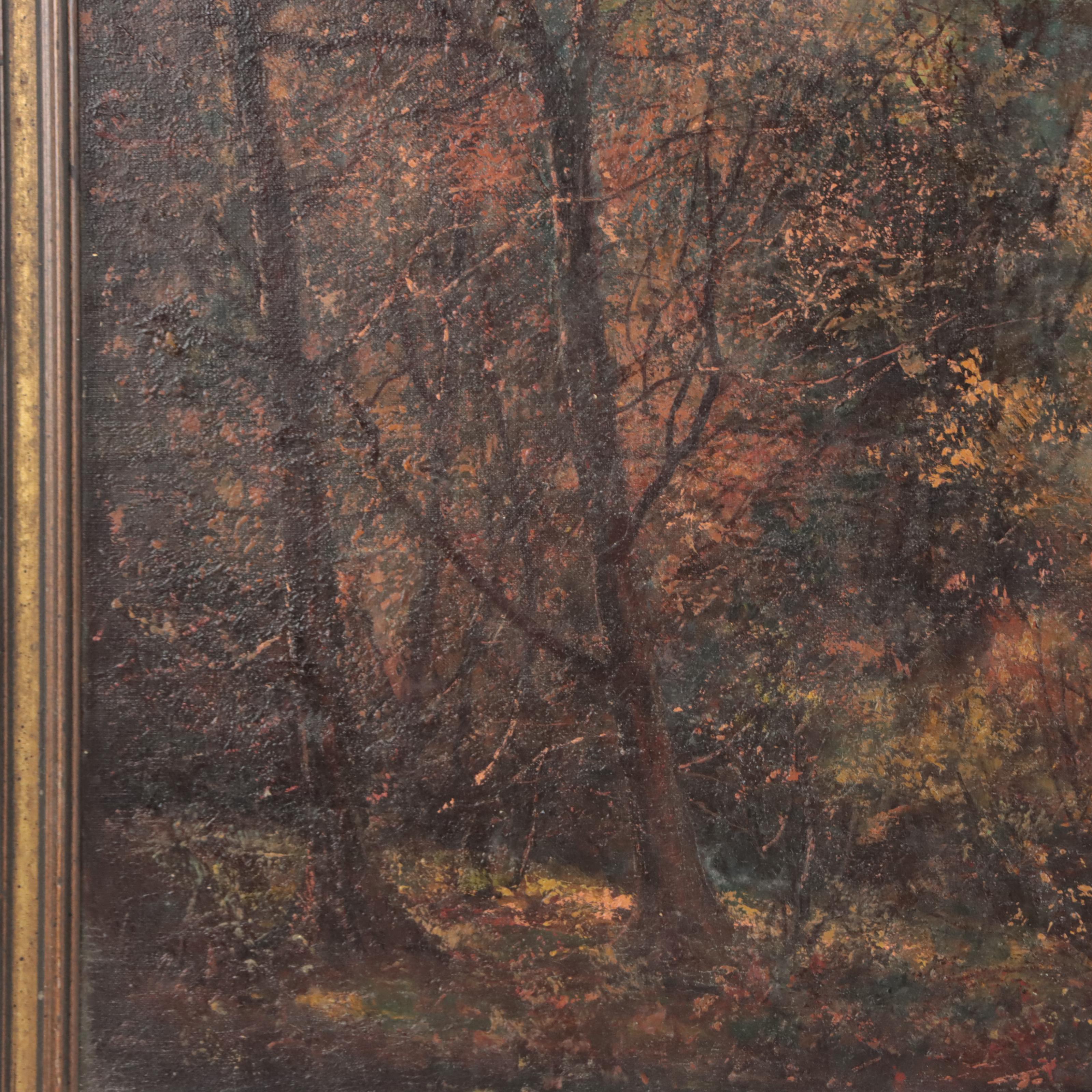 Oil Painting of Deer in Verdant Forest Landscape, 1969