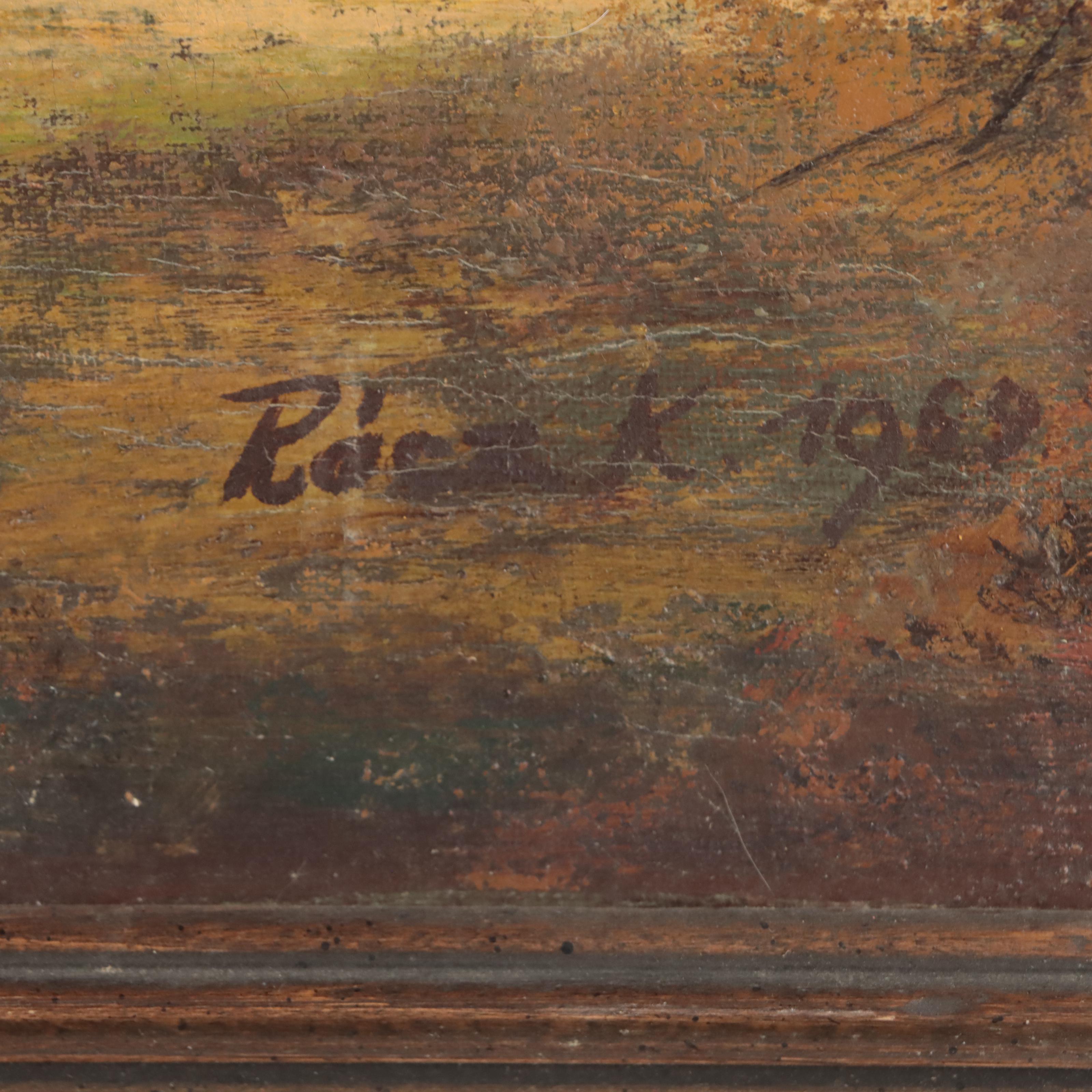 Oil Painting of Deer in Verdant Forest Landscape, 1969