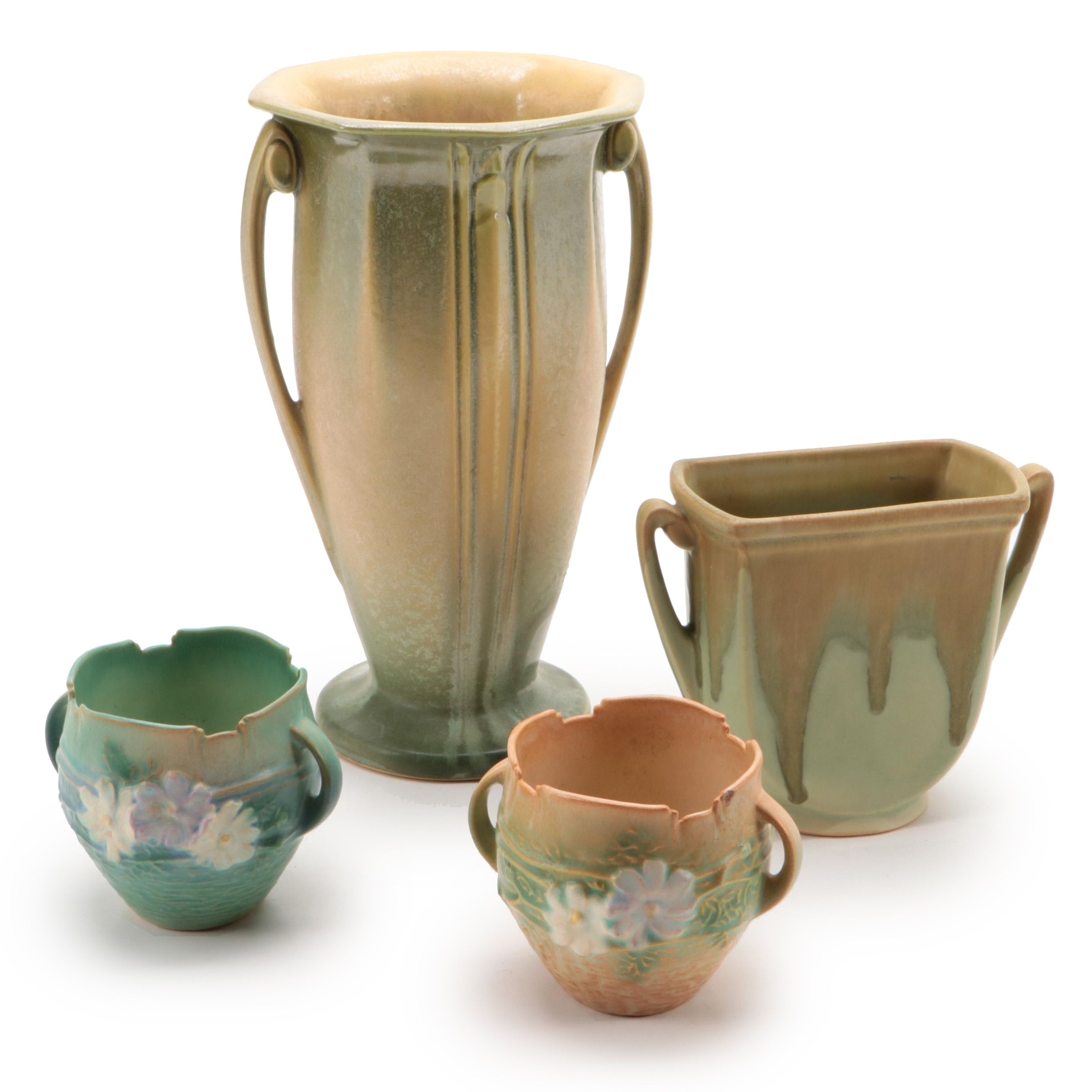 Roseville "Russco" Art Deco Vases with Roseville "Cosmos" Vases