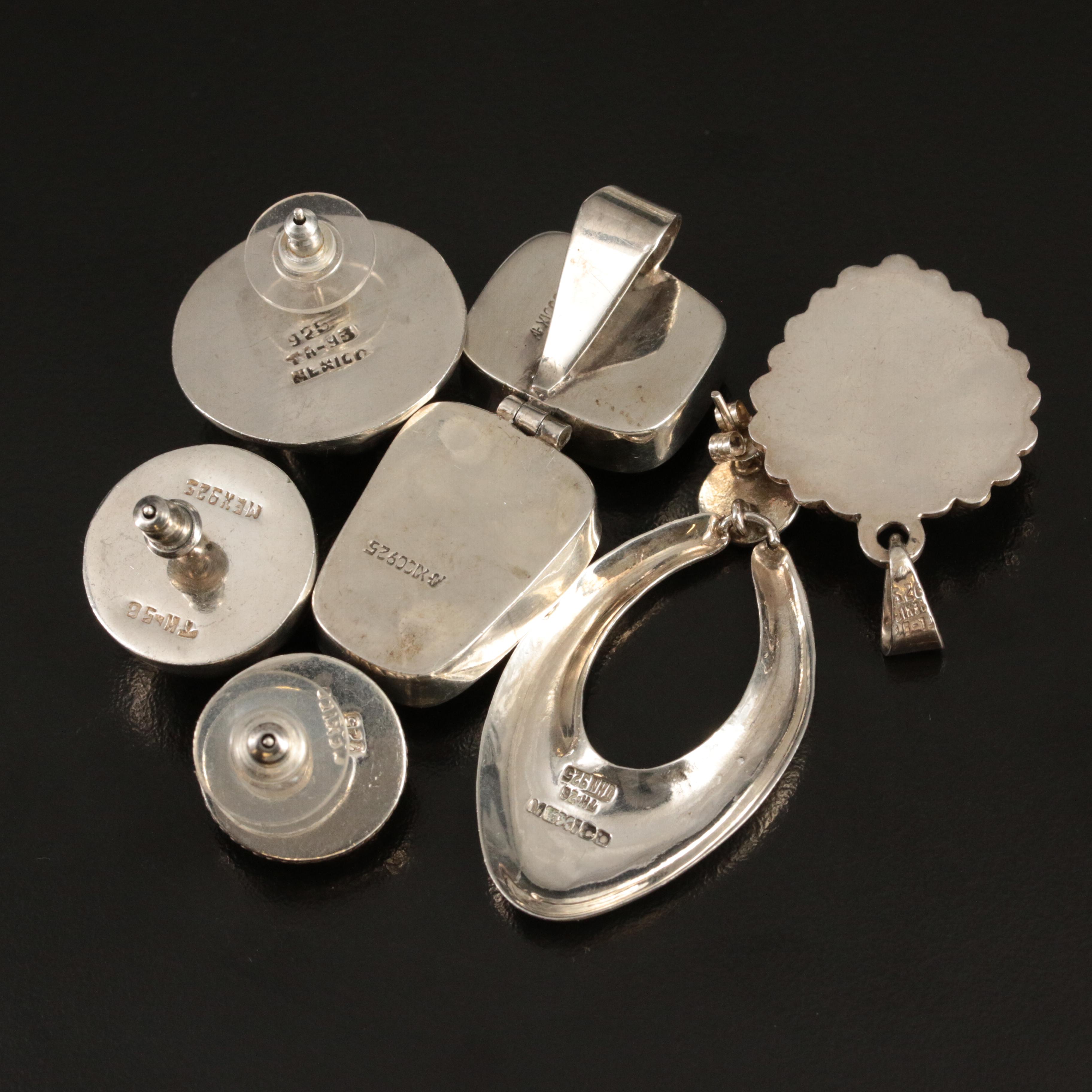 Mexican Sterling Obsidian Pendants with Sterling Earrings