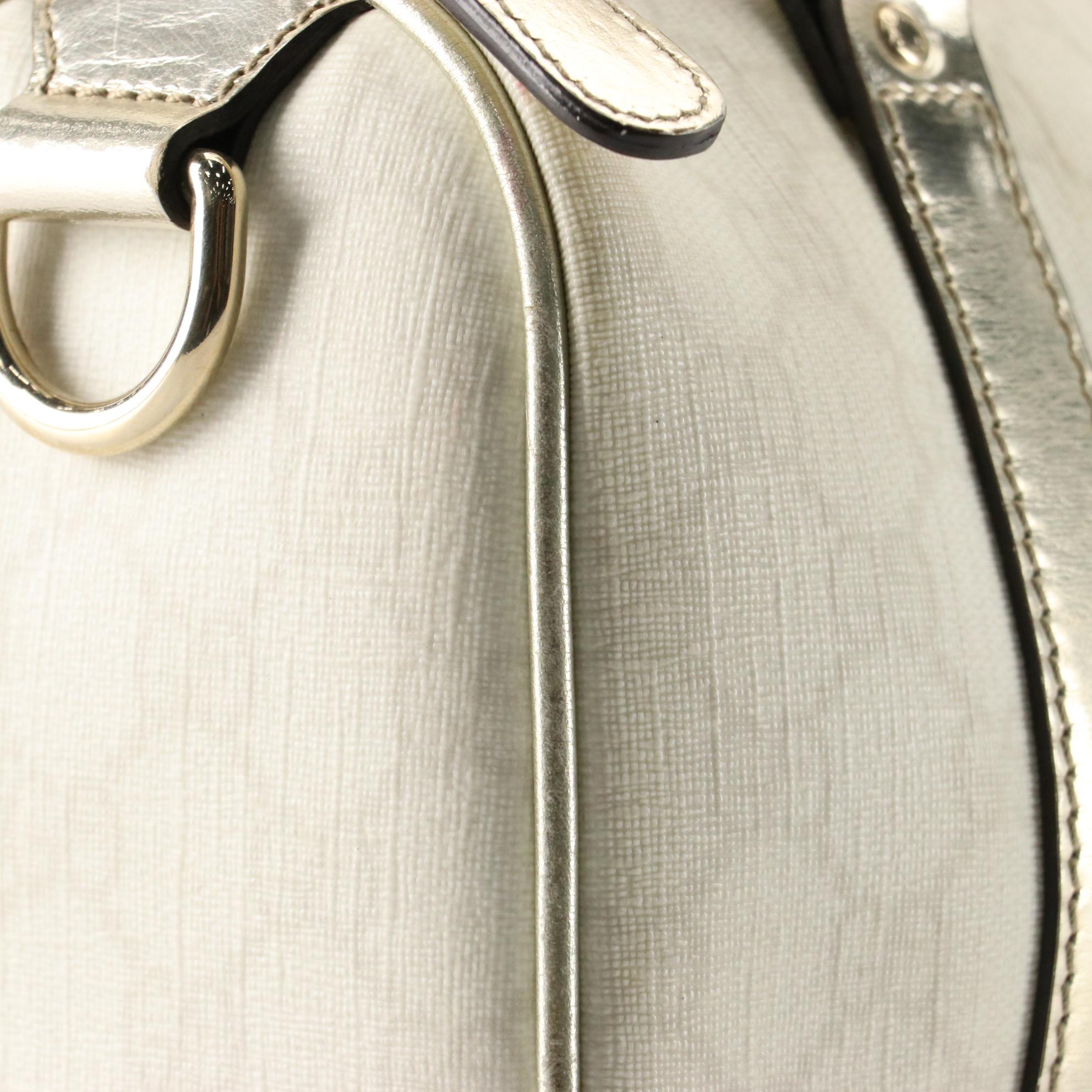 Gucci Small Joy Boston Bag in Supreme GG Canvas and Silver Metallic Leather