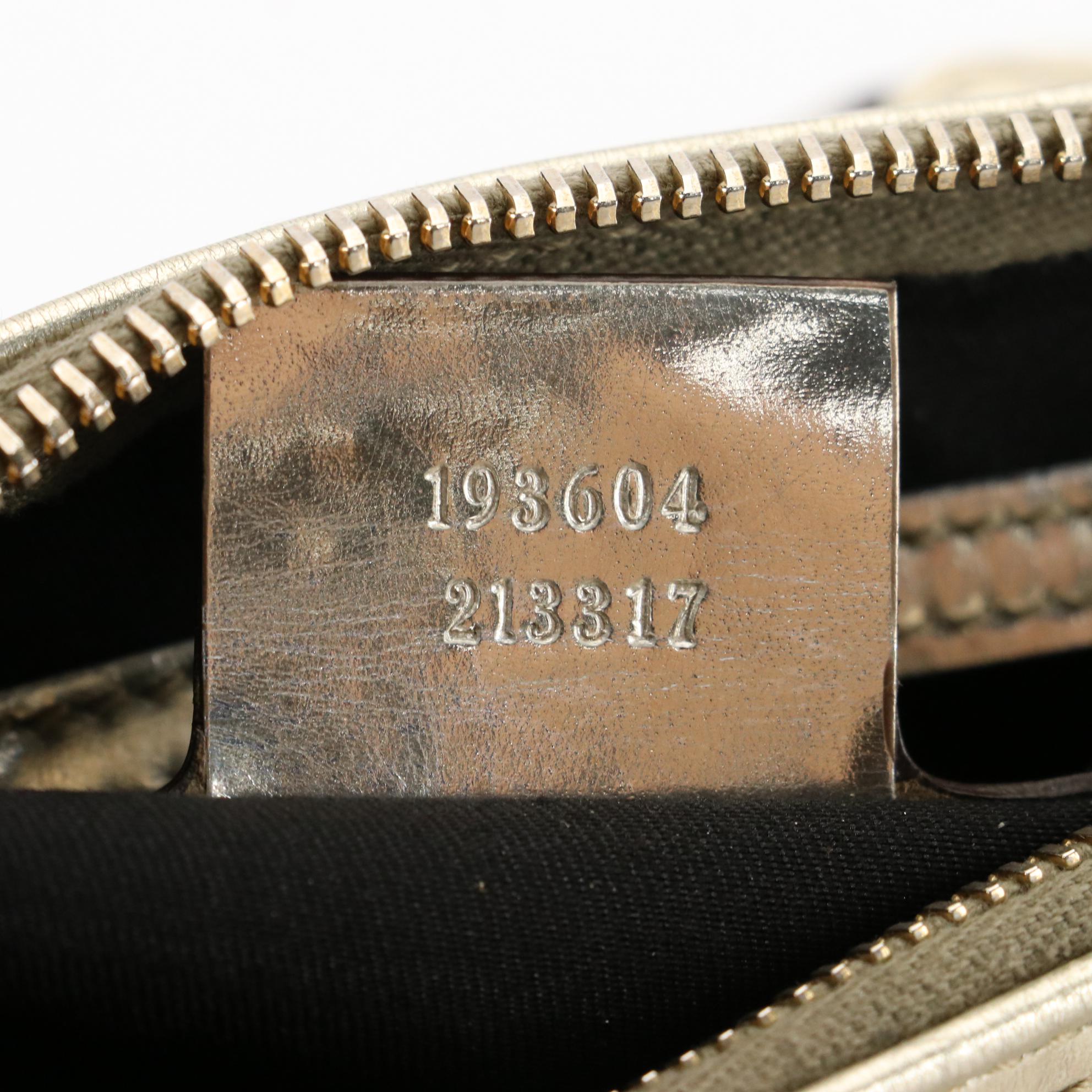 Gucci Small Joy Boston Bag in Supreme GG Canvas and Silver Metallic Leather