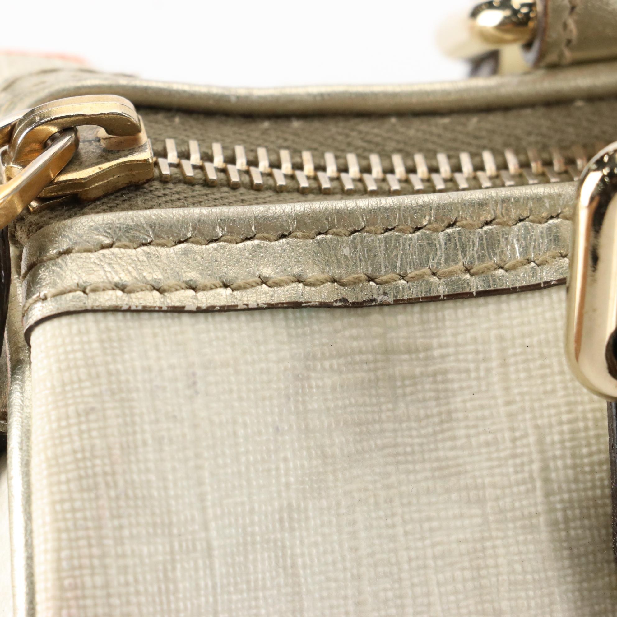 Gucci Small Joy Boston Bag in Supreme GG Canvas and Silver Metallic Leather