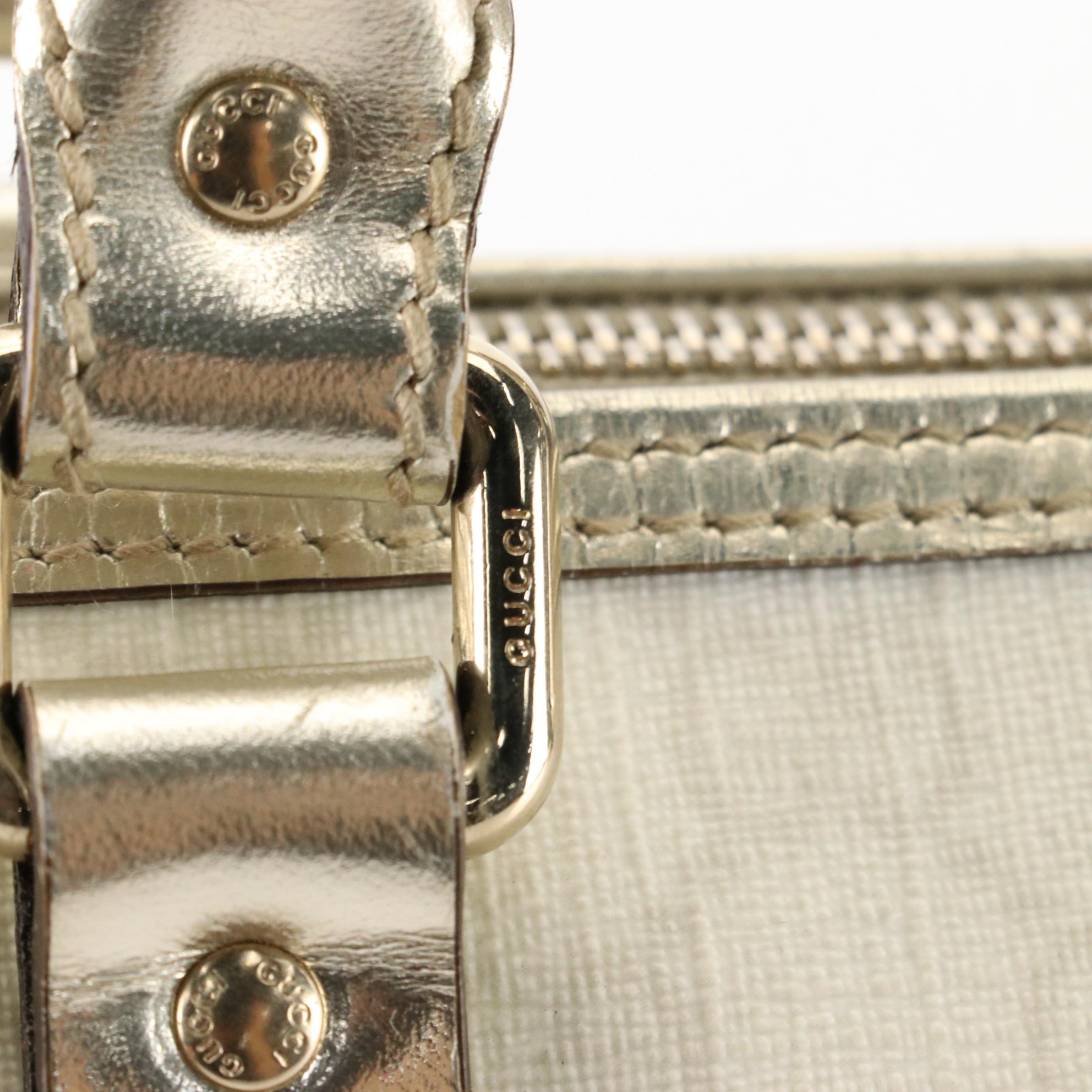 Gucci Small Joy Boston Bag in Supreme GG Canvas and Silver Metallic Leather