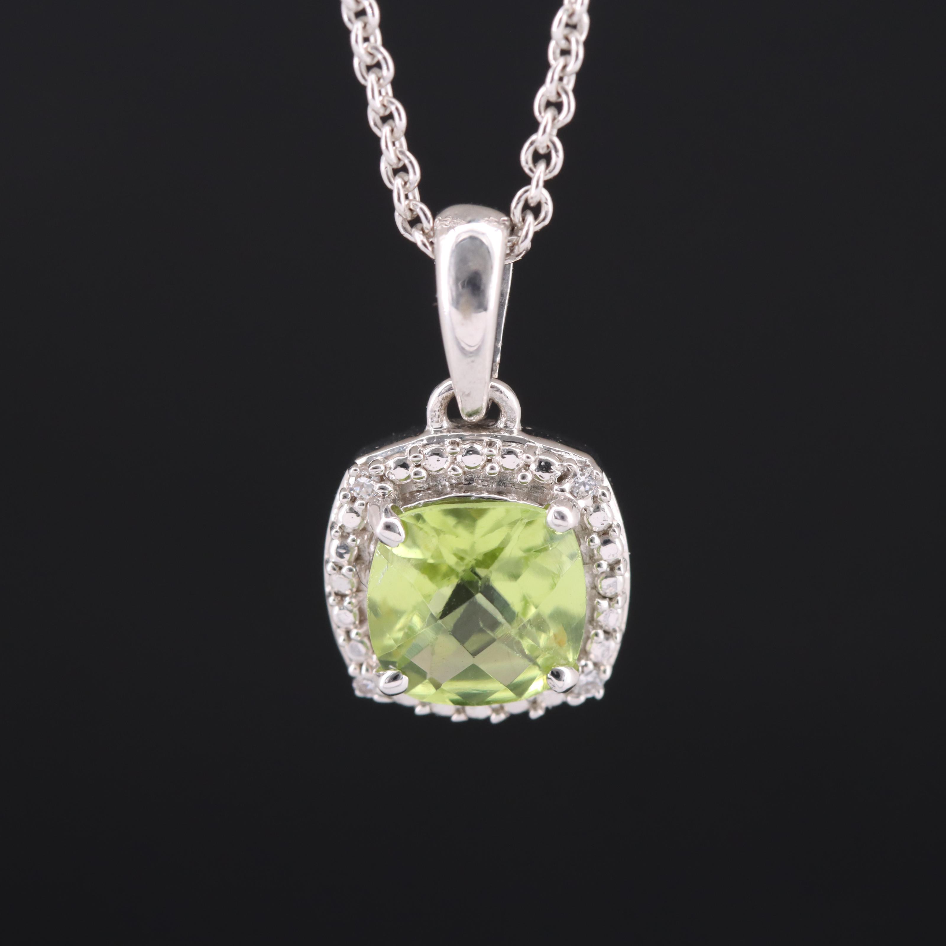 Sterling Peridot and Cubic Zirconia Pendant Necklace