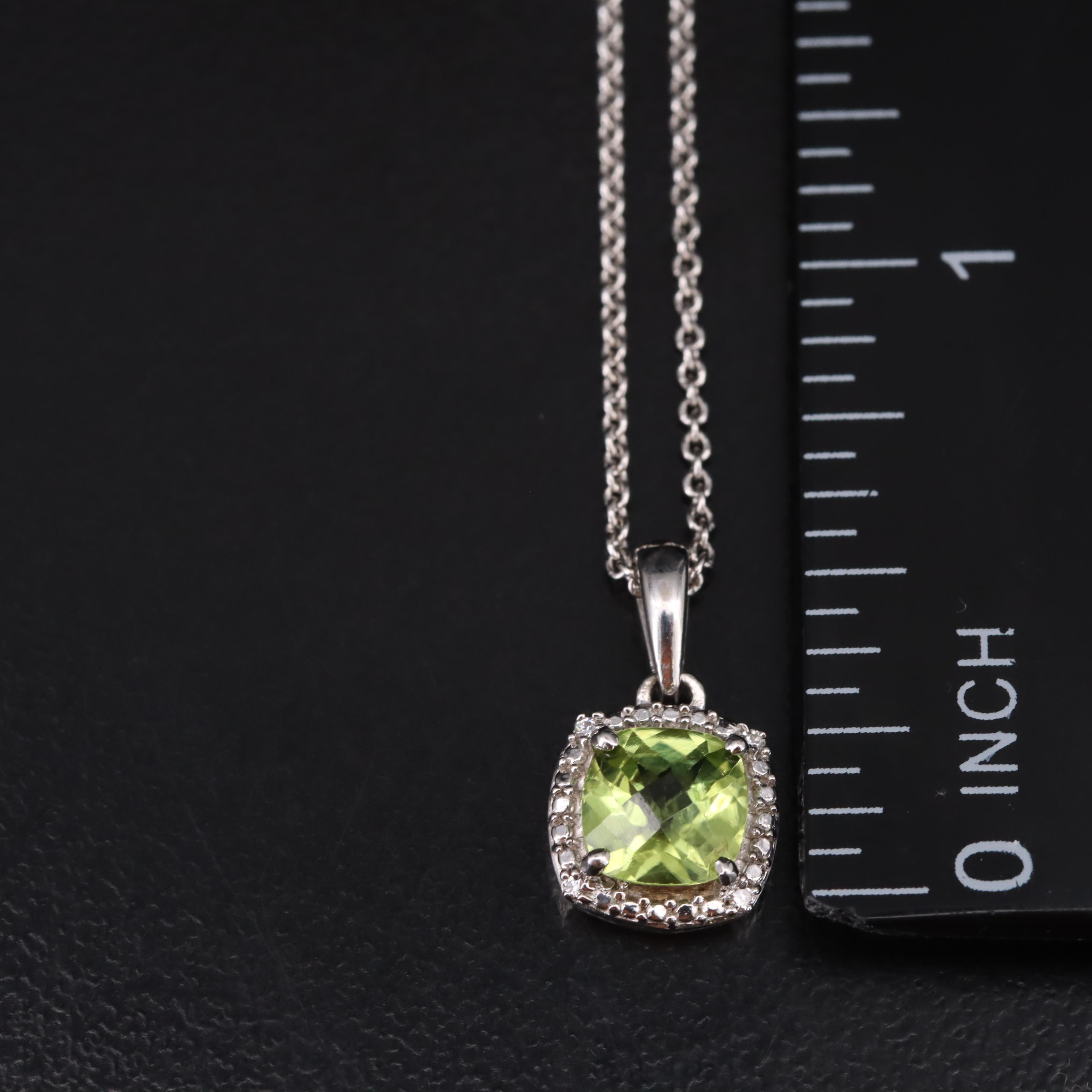 Sterling Peridot and Cubic Zirconia Pendant Necklace