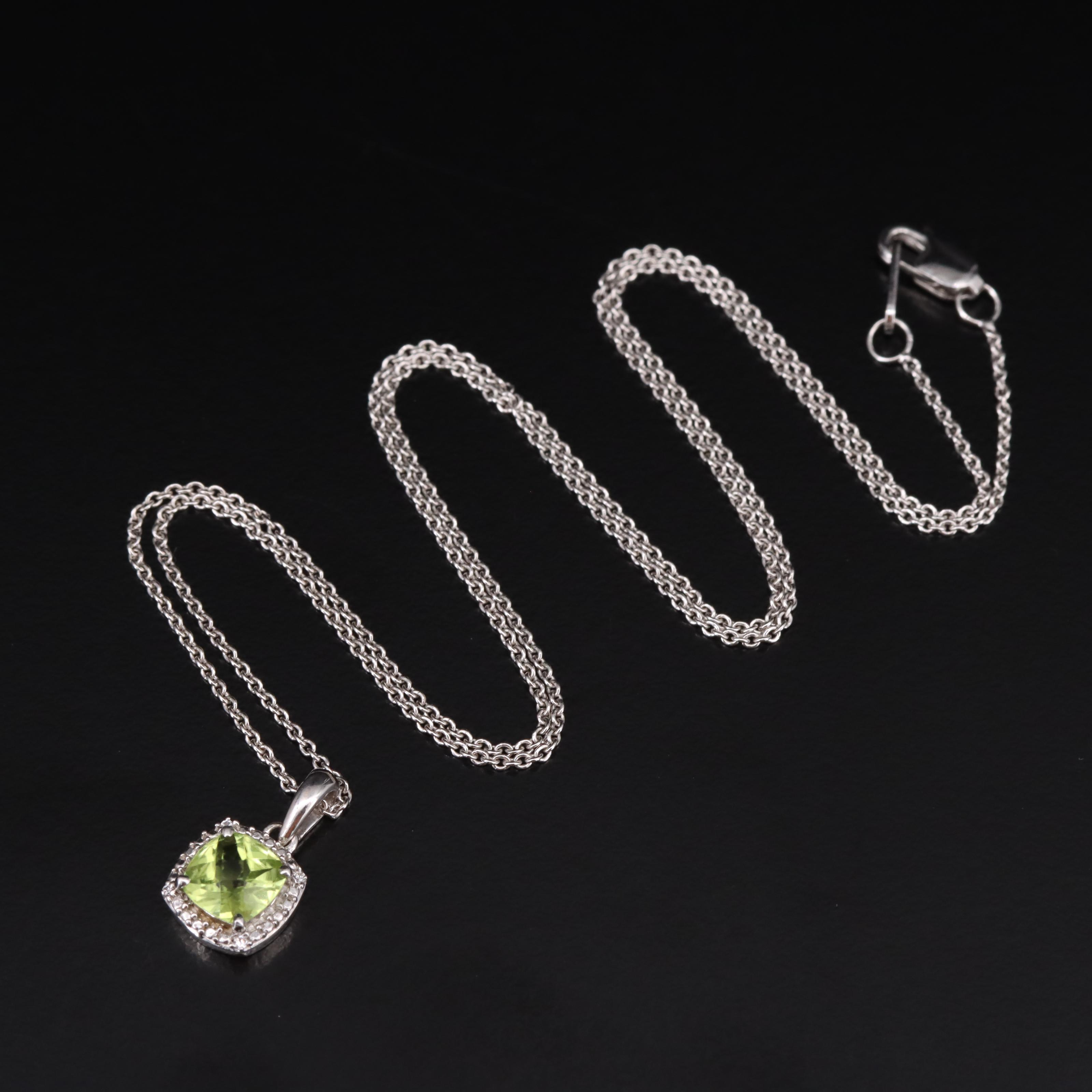 Sterling Peridot and Cubic Zirconia Pendant Necklace