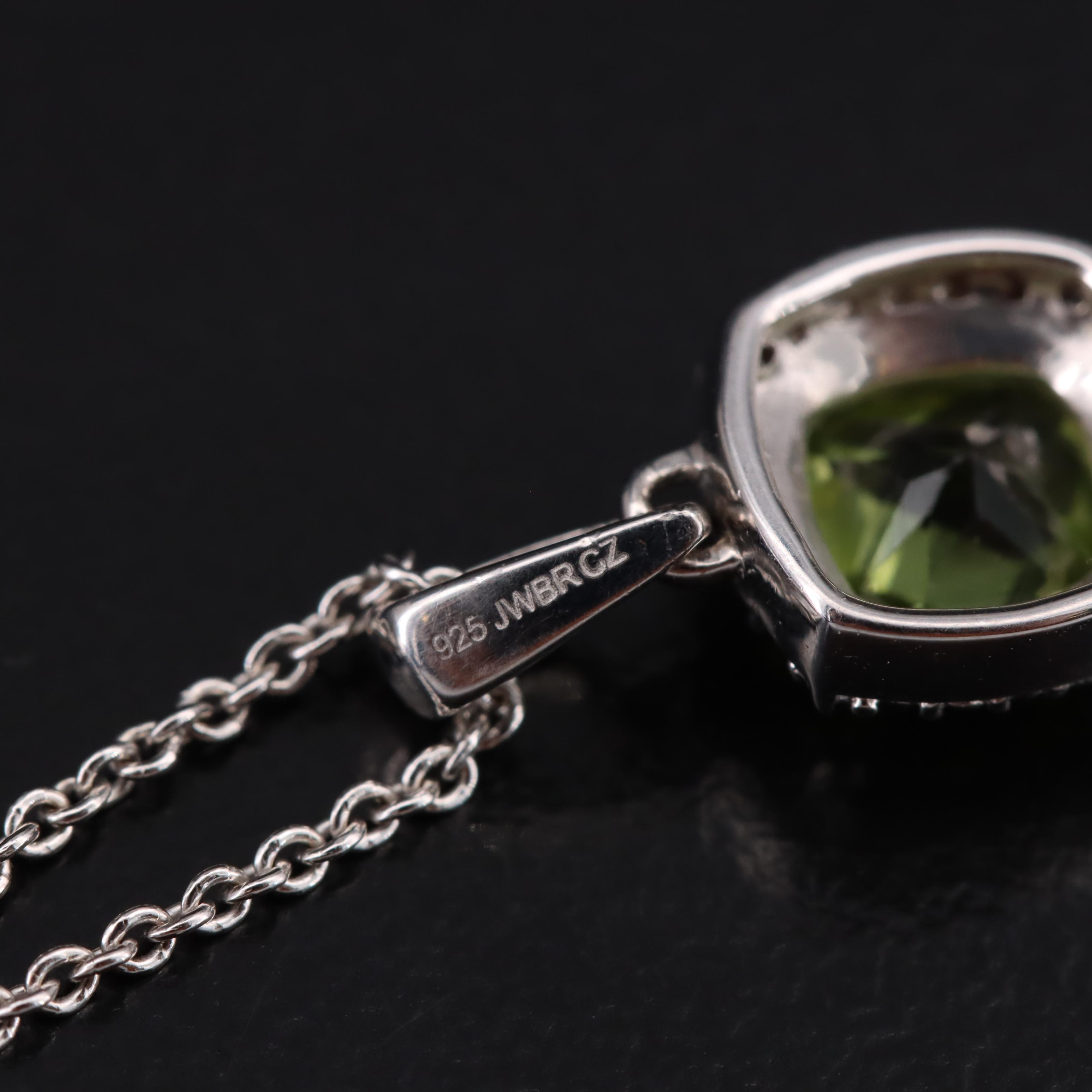 Sterling Peridot and Cubic Zirconia Pendant Necklace