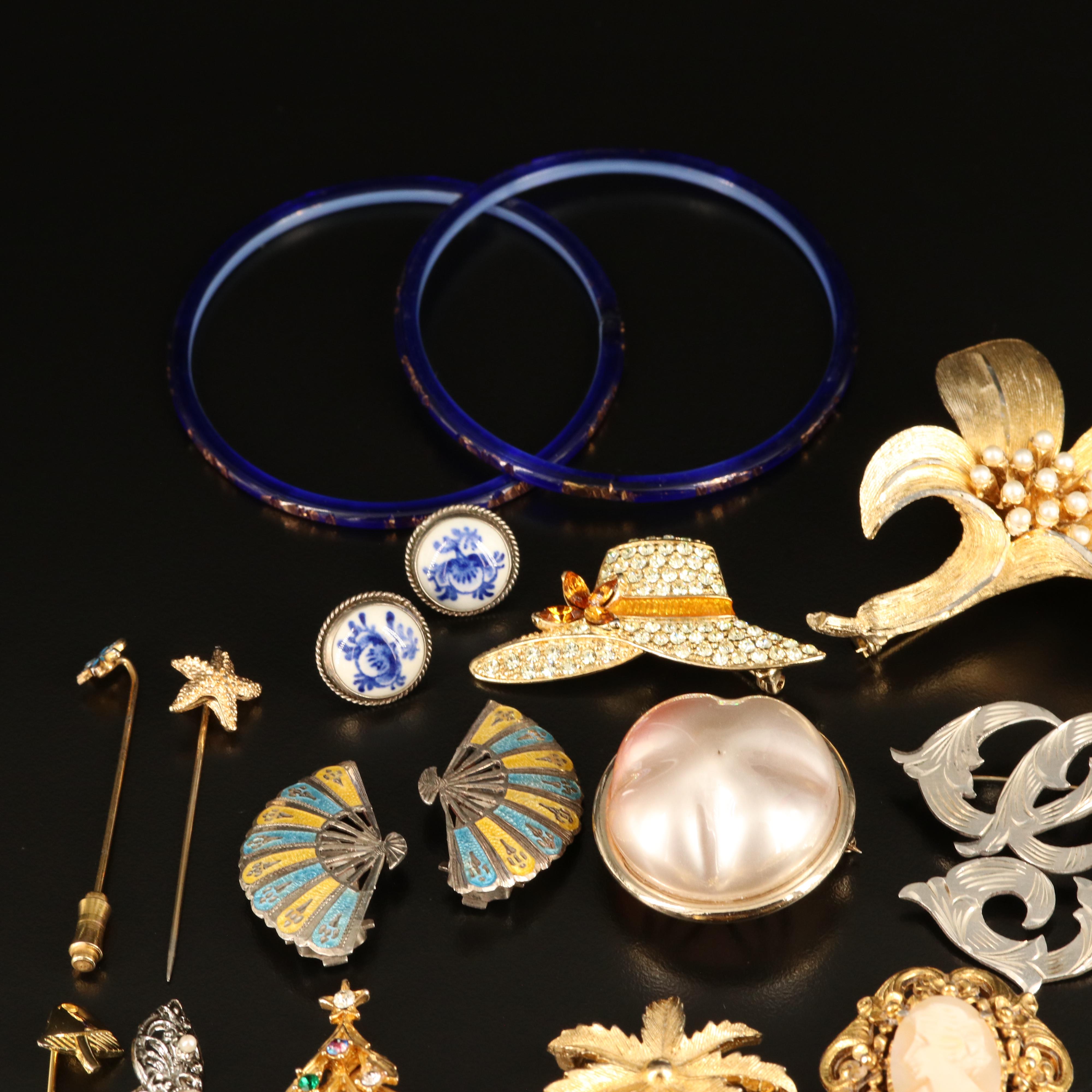 Delft Earrings, Kremer of New York and Victorian Painted Pin Featured in Jewelry