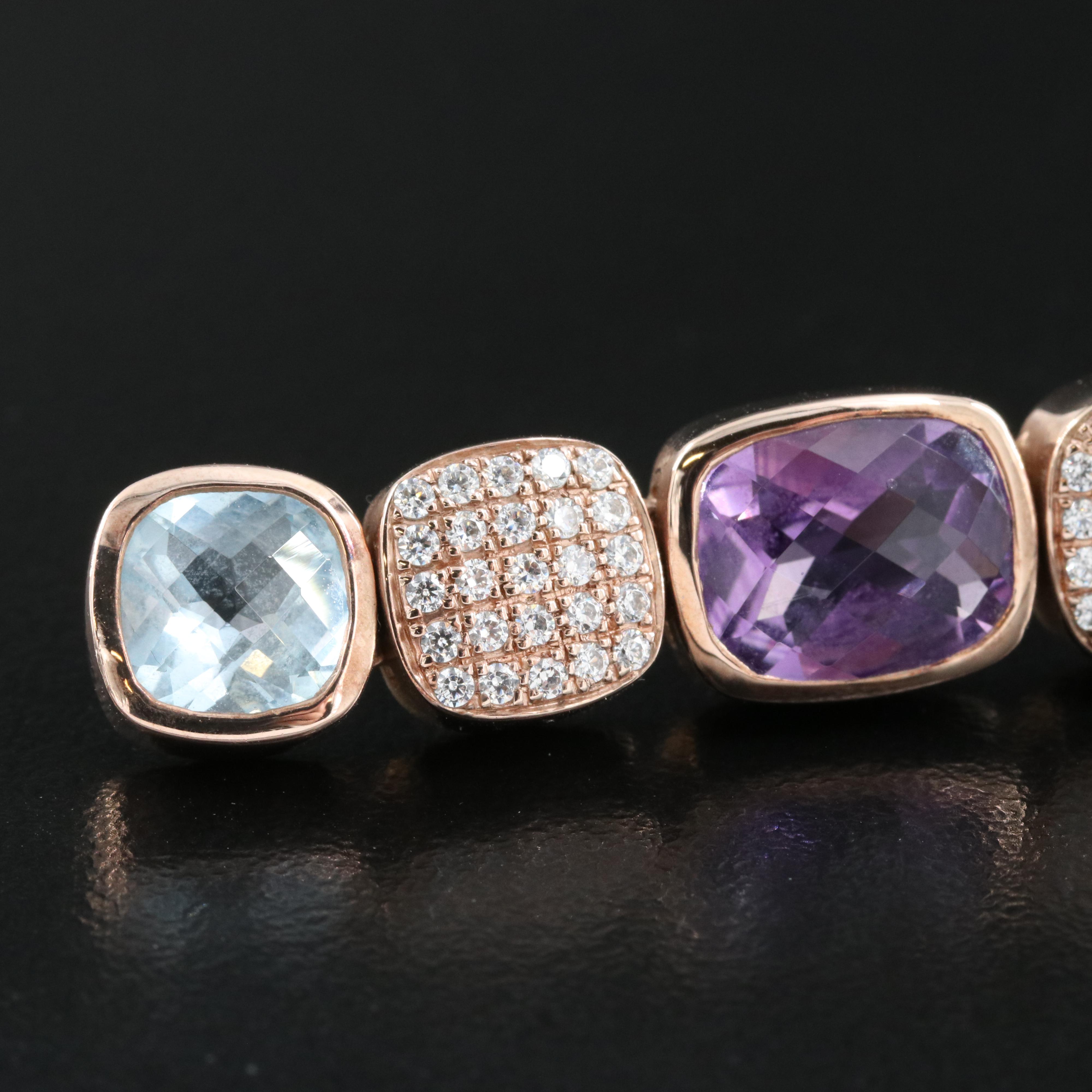 Sara K Sterling Amethyst, Topaz and Cubic Zirconia Earrings with 14K Clutch Back