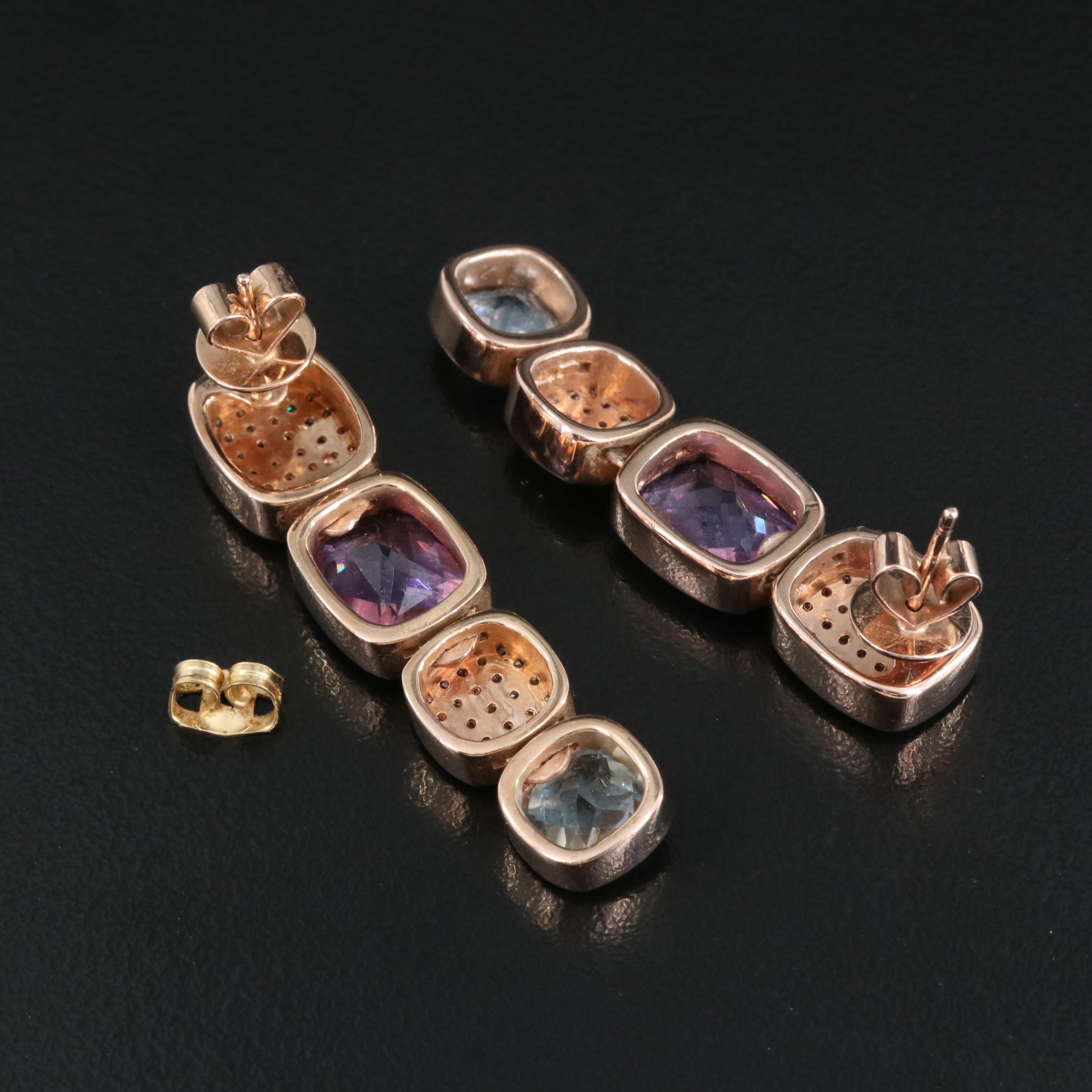 Sara K Sterling Amethyst, Topaz and Cubic Zirconia Earrings with 14K Clutch Back