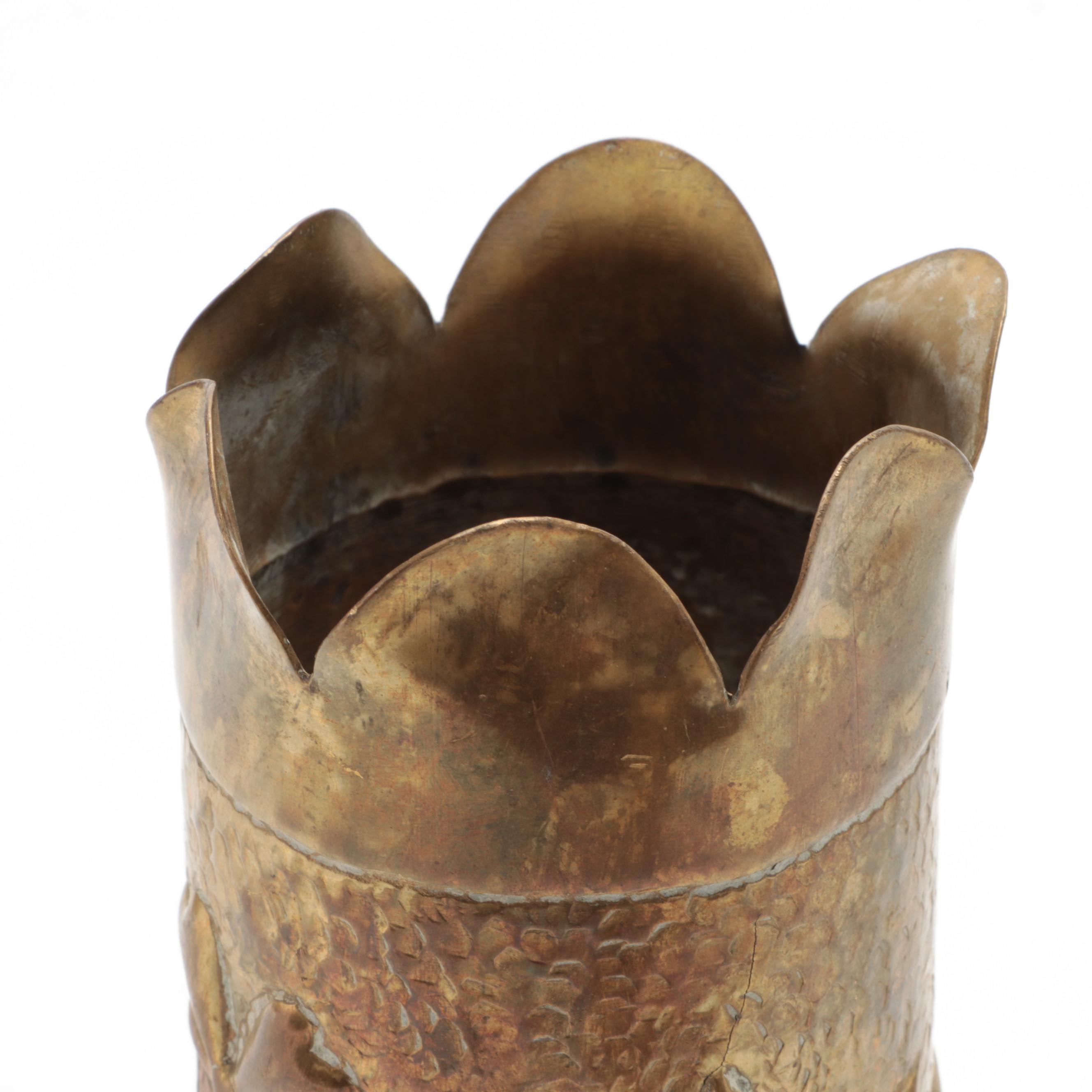 WWI Trench Art Brass 75mm Case Vases, Early 20th Century