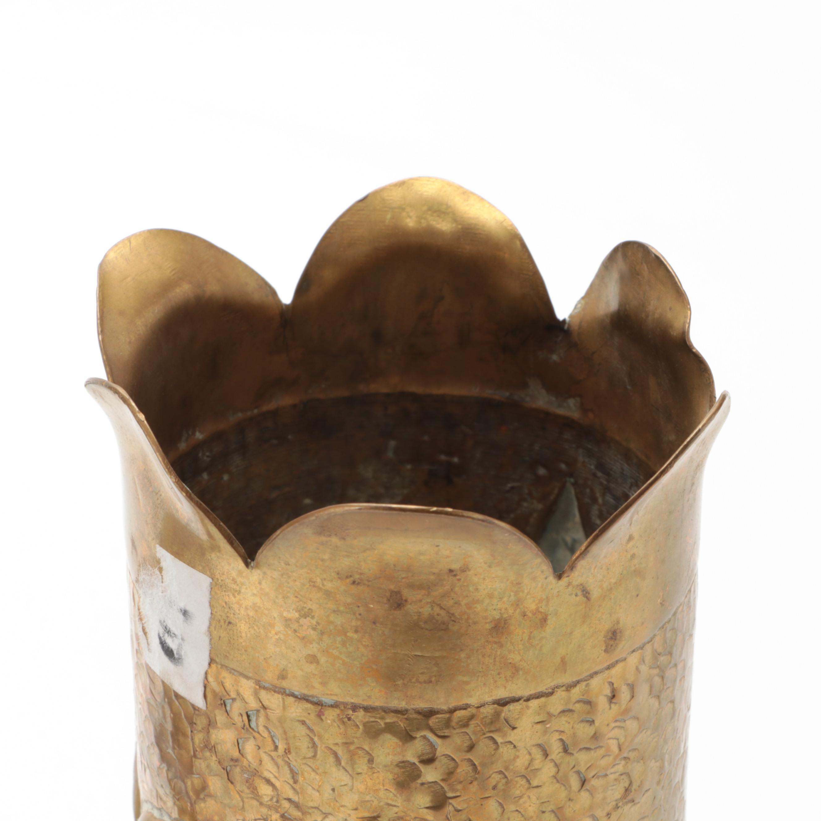 WWI Trench Art Brass 75mm Case Vases, Early 20th Century