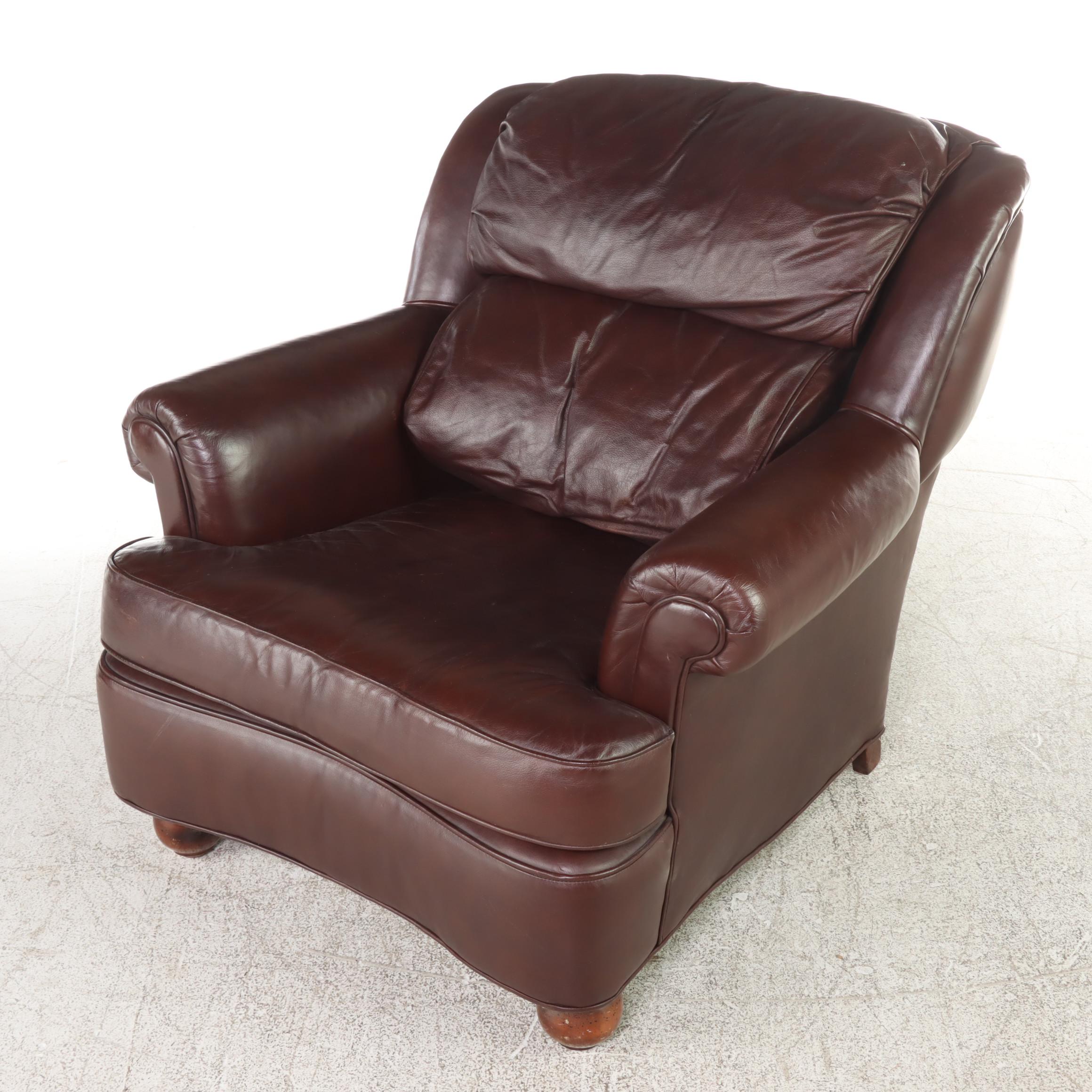 Leather Upholstered Easy Armchair and Ottoman