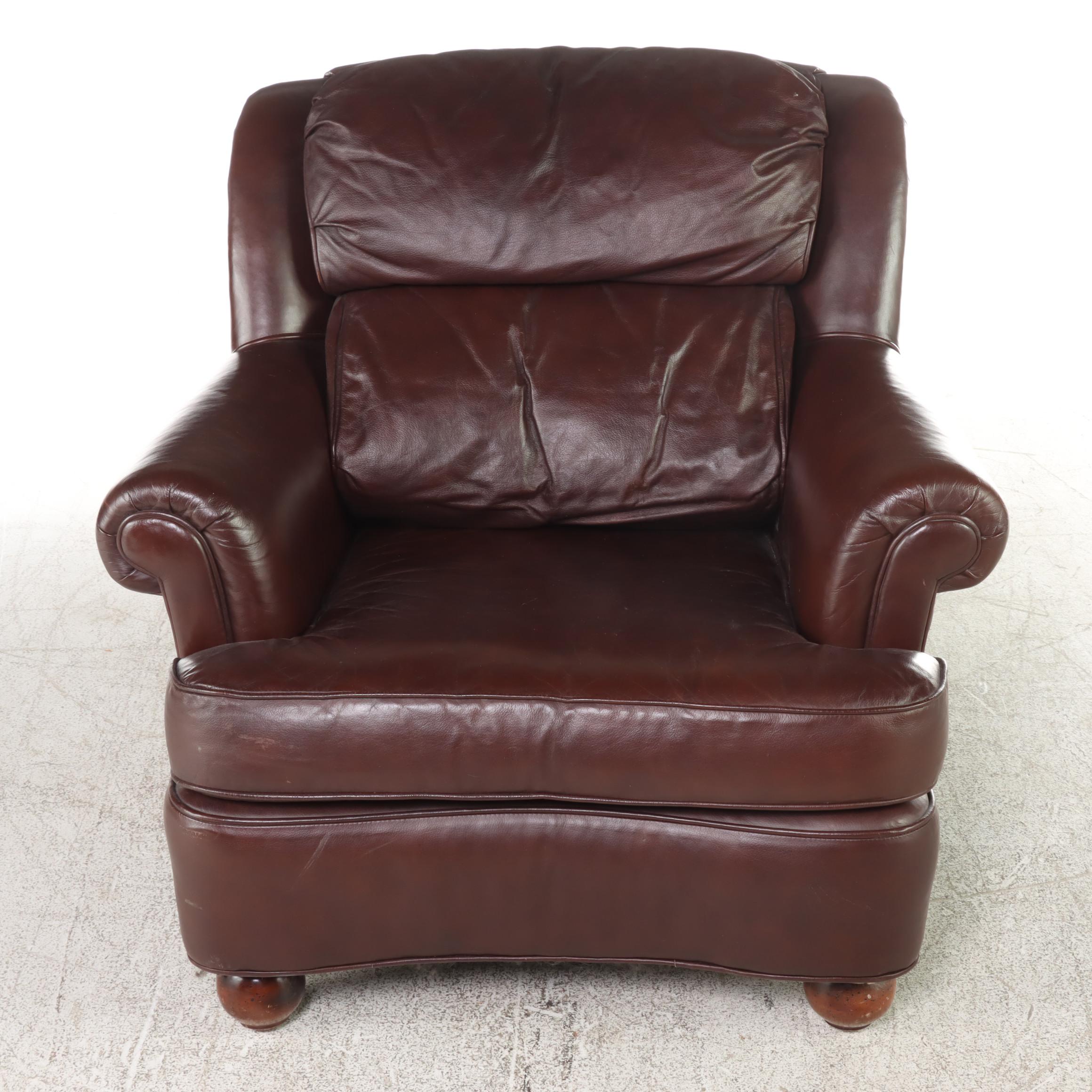 Leather Upholstered Easy Armchair and Ottoman