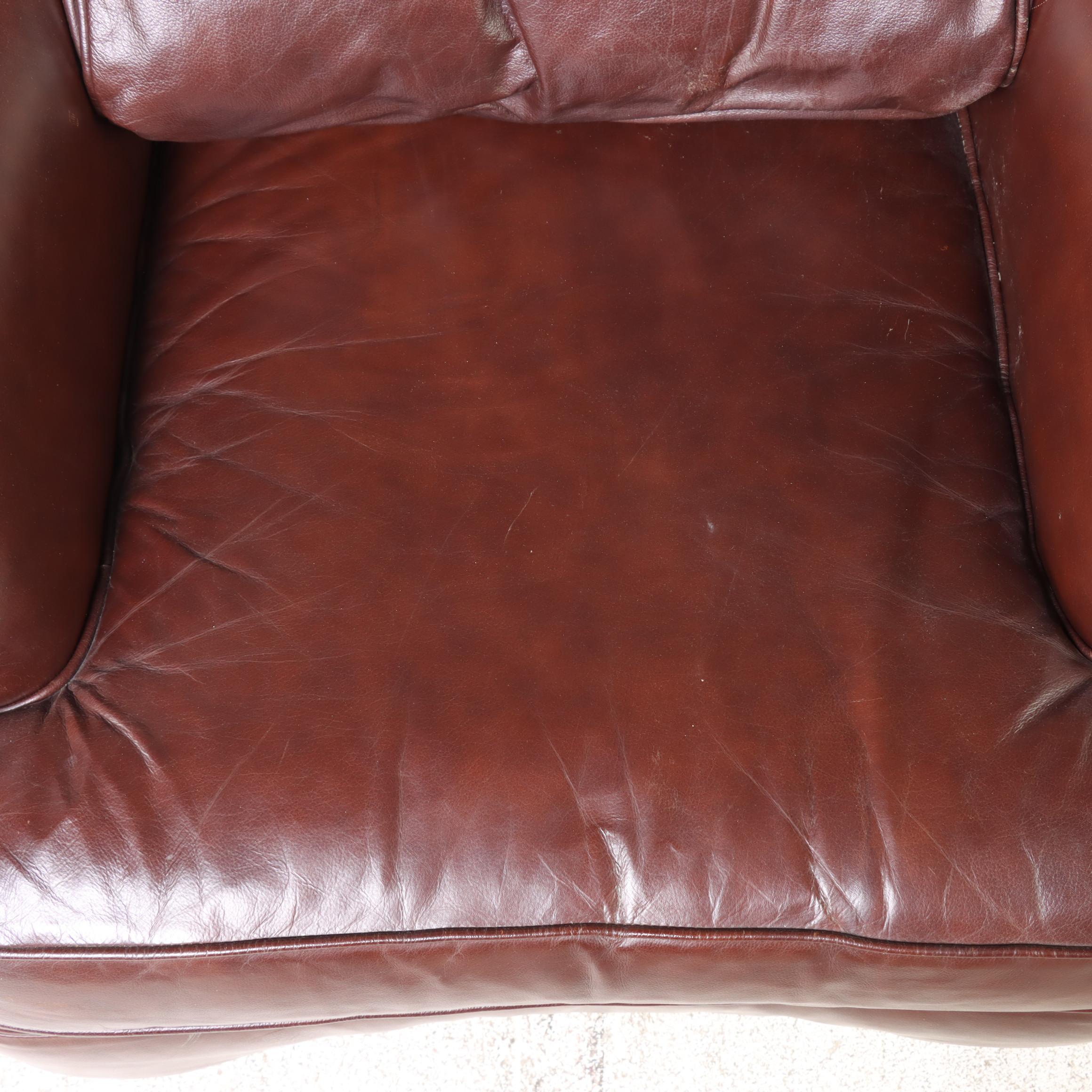 Leather Upholstered Easy Armchair and Ottoman