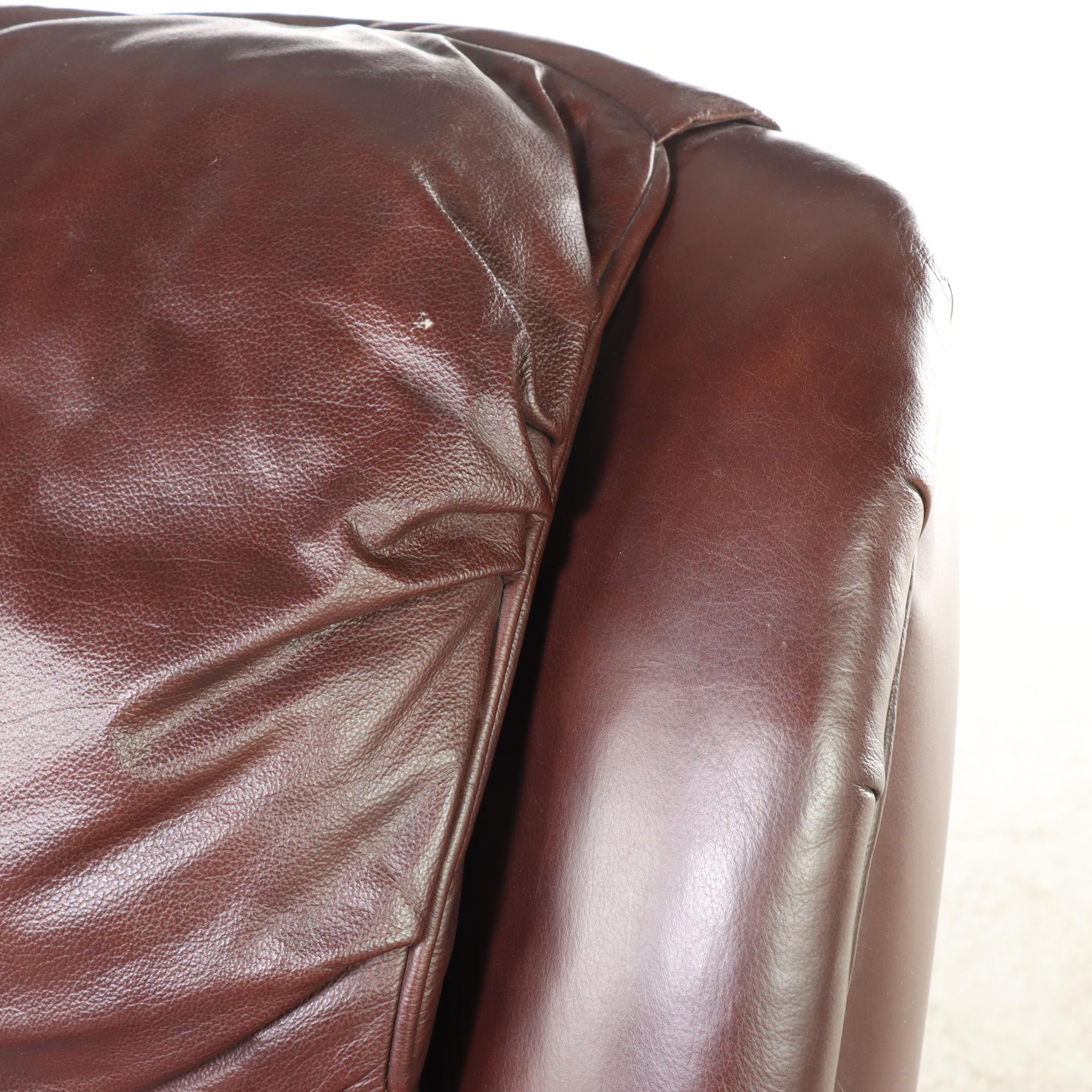 Leather Upholstered Easy Armchair and Ottoman