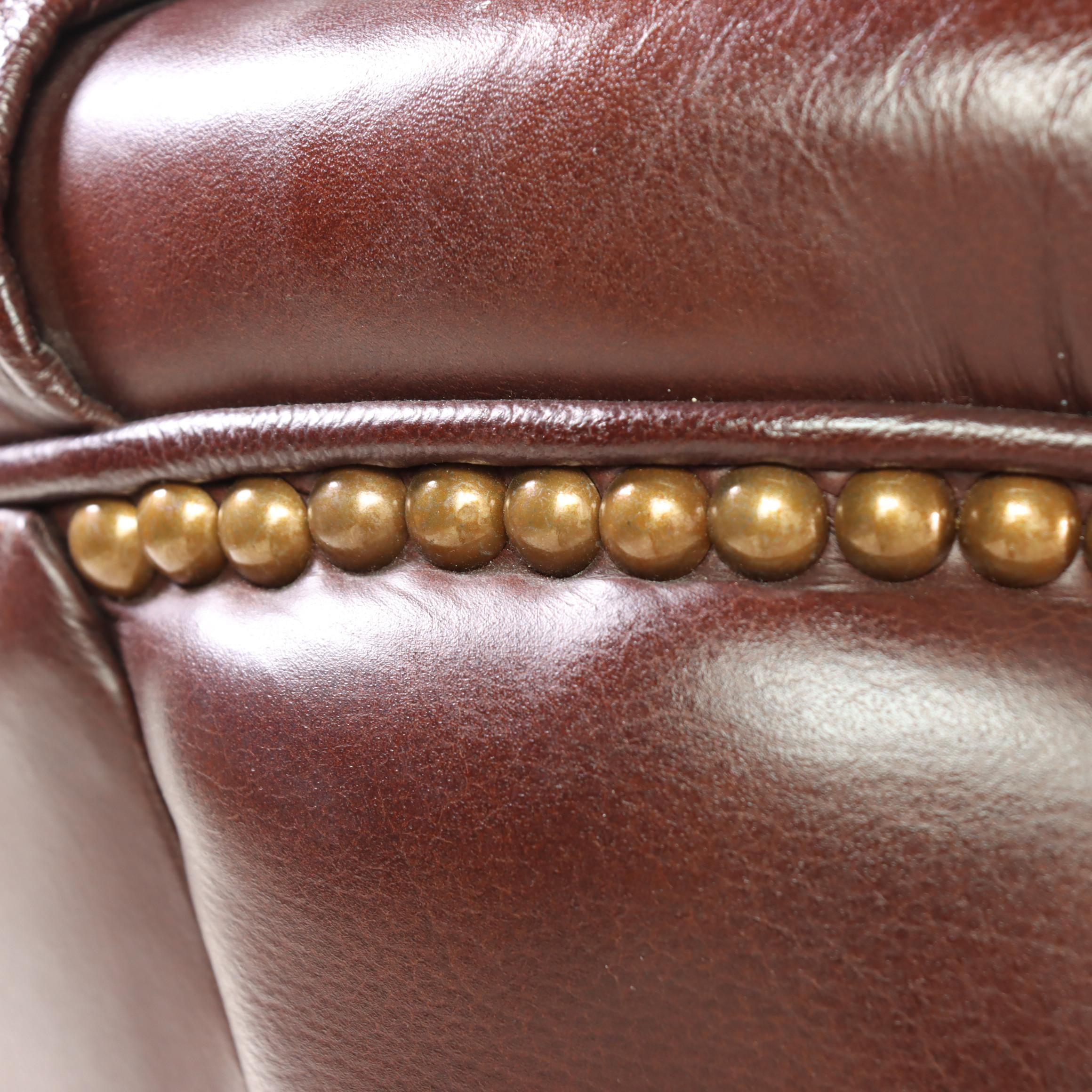 Leather Upholstered Easy Armchair and Ottoman