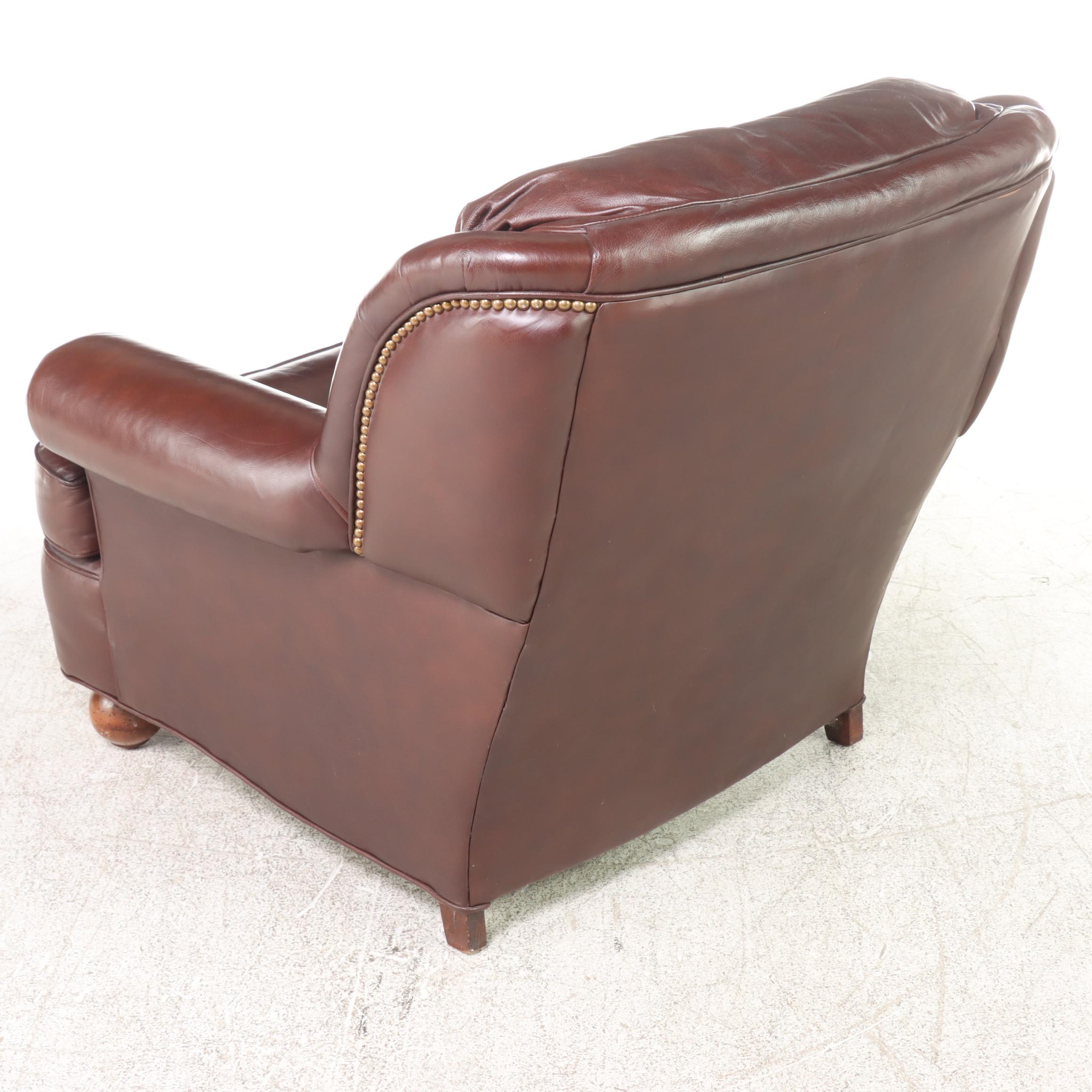 Leather Upholstered Easy Armchair and Ottoman
