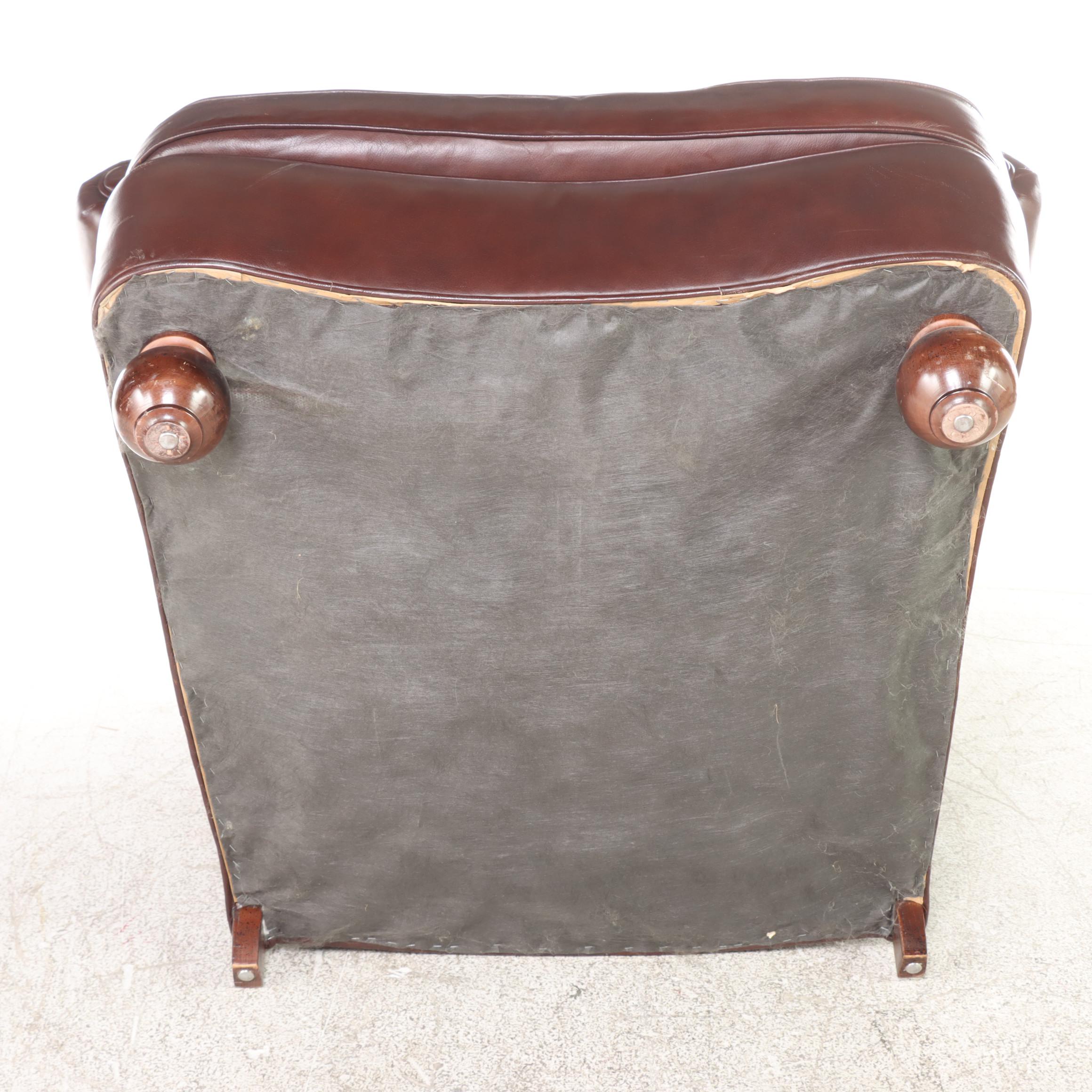 Leather Upholstered Easy Armchair and Ottoman