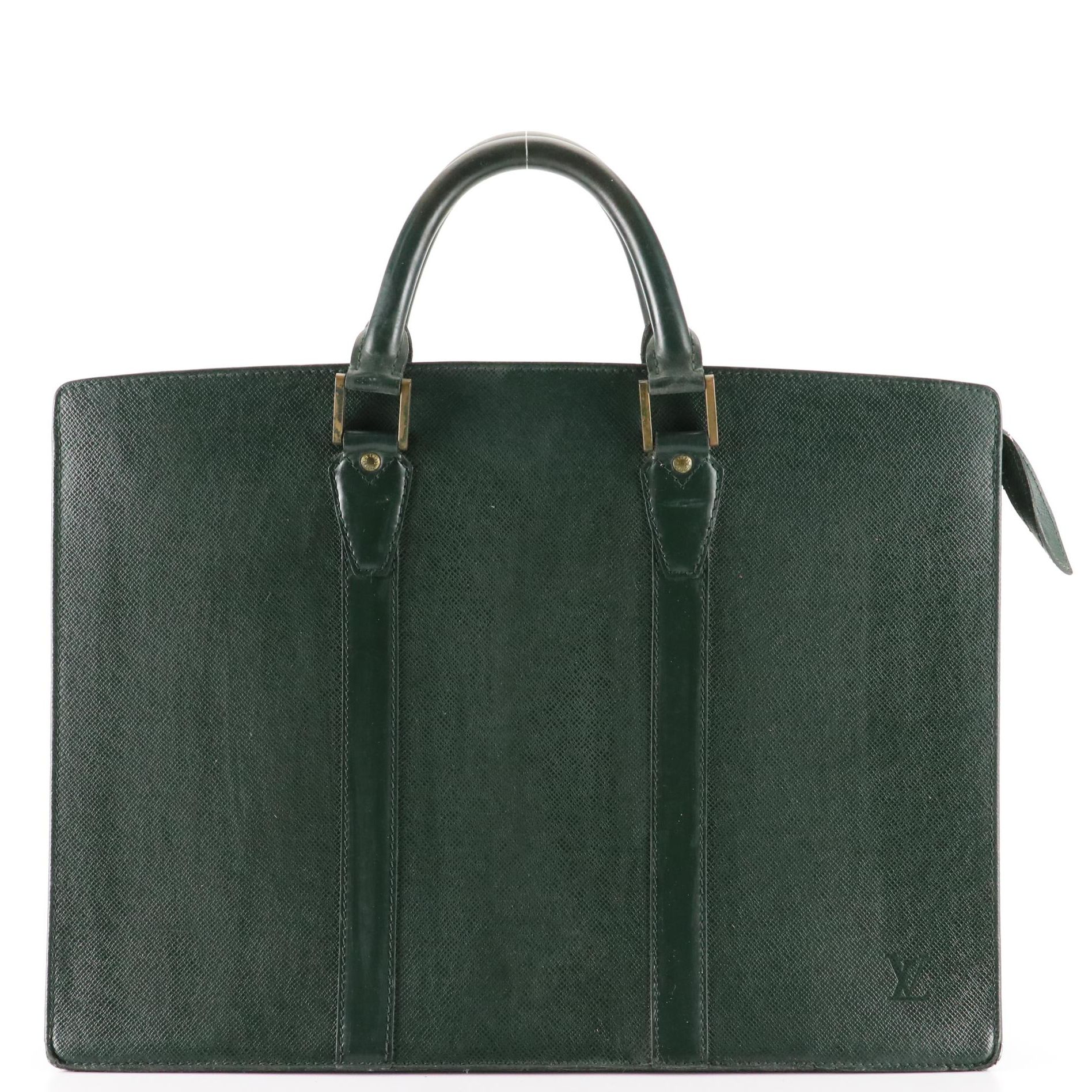 Louis Vuitton Lozan Briefcase in Épicéa Green Taïga Leather