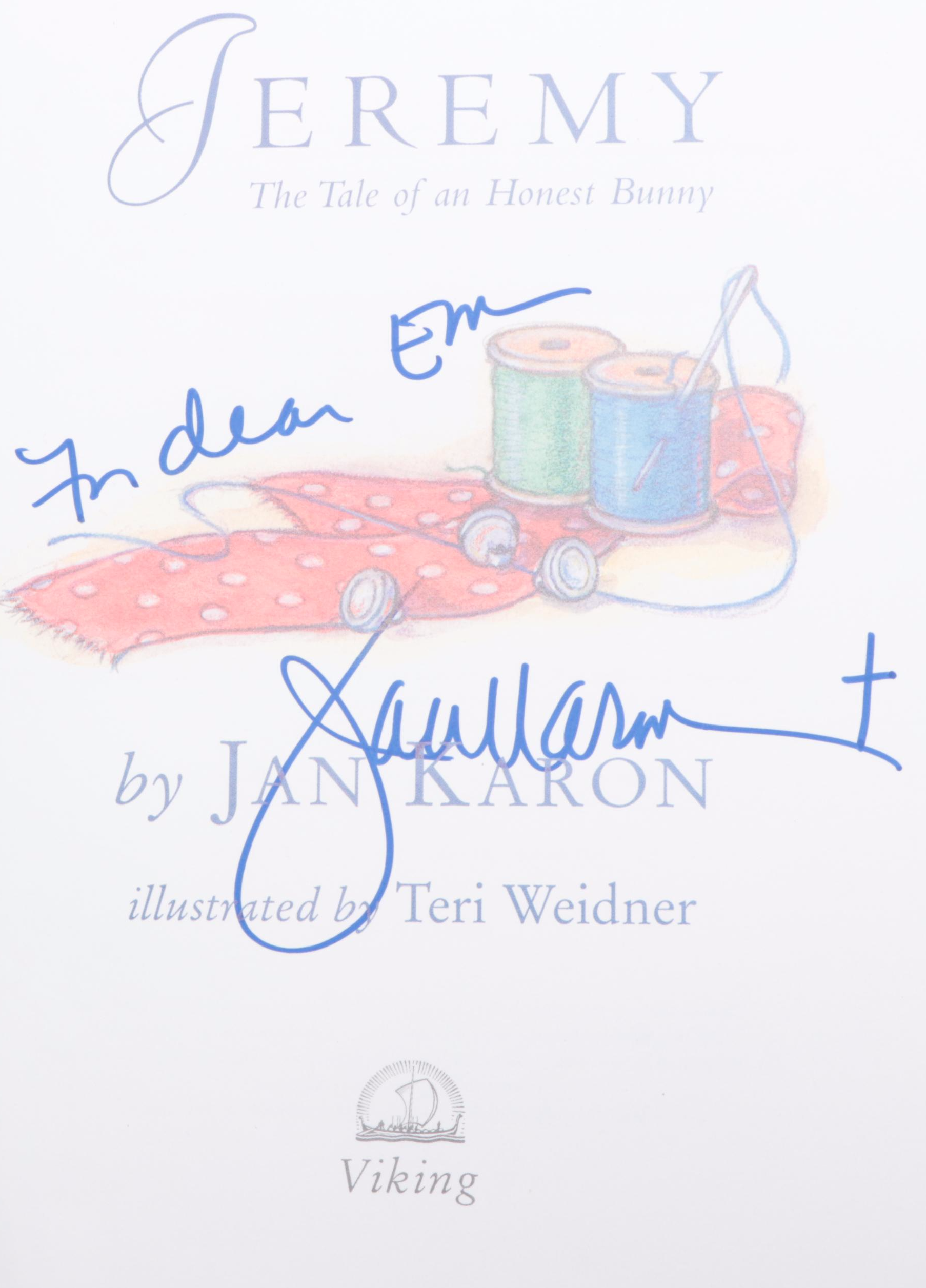 Signed "Jeremy: The Tale of an Honest Bunny" by Jan Karon and More Books