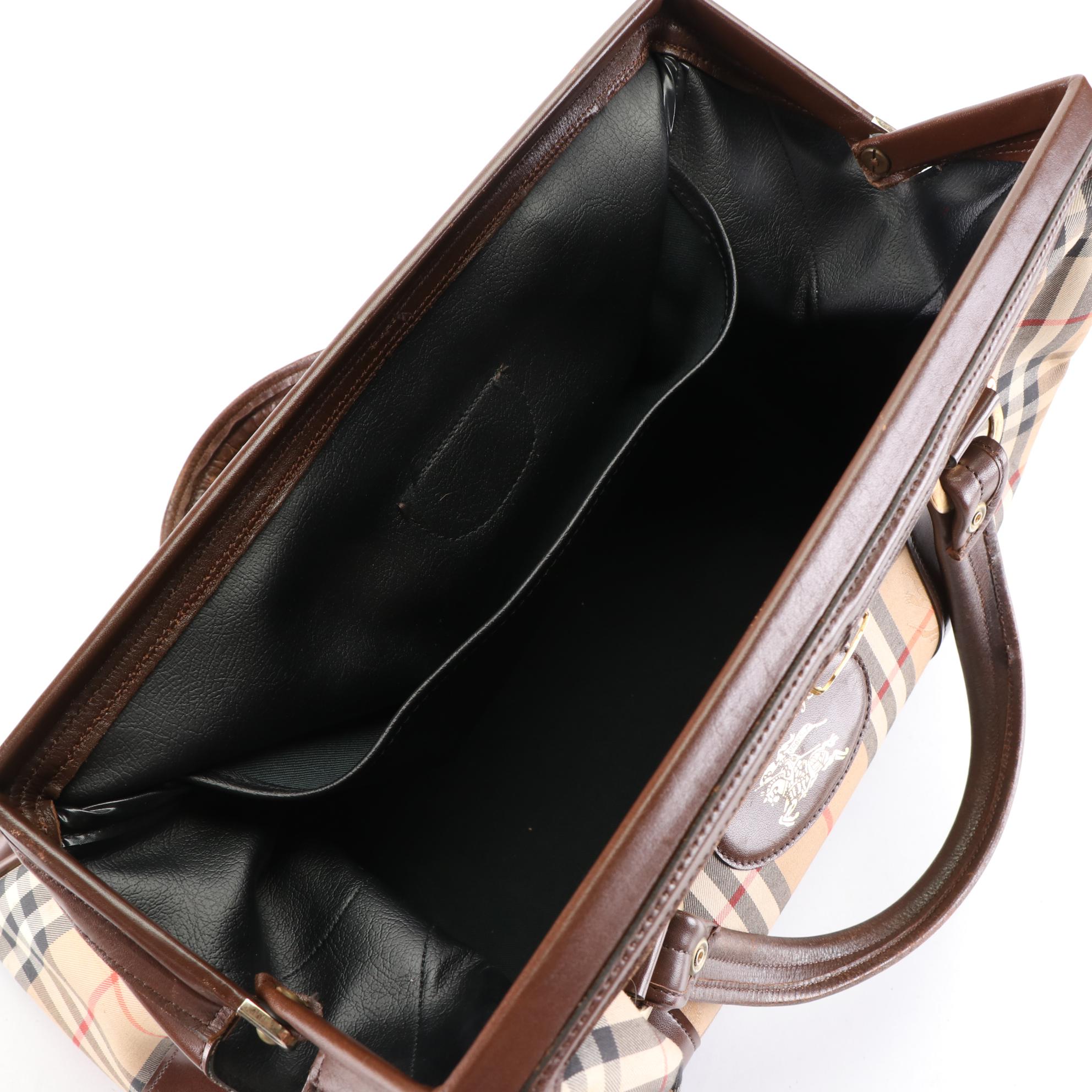 Burberrys Doctor Bag in Haymarket Check Canvas and Brown Leather