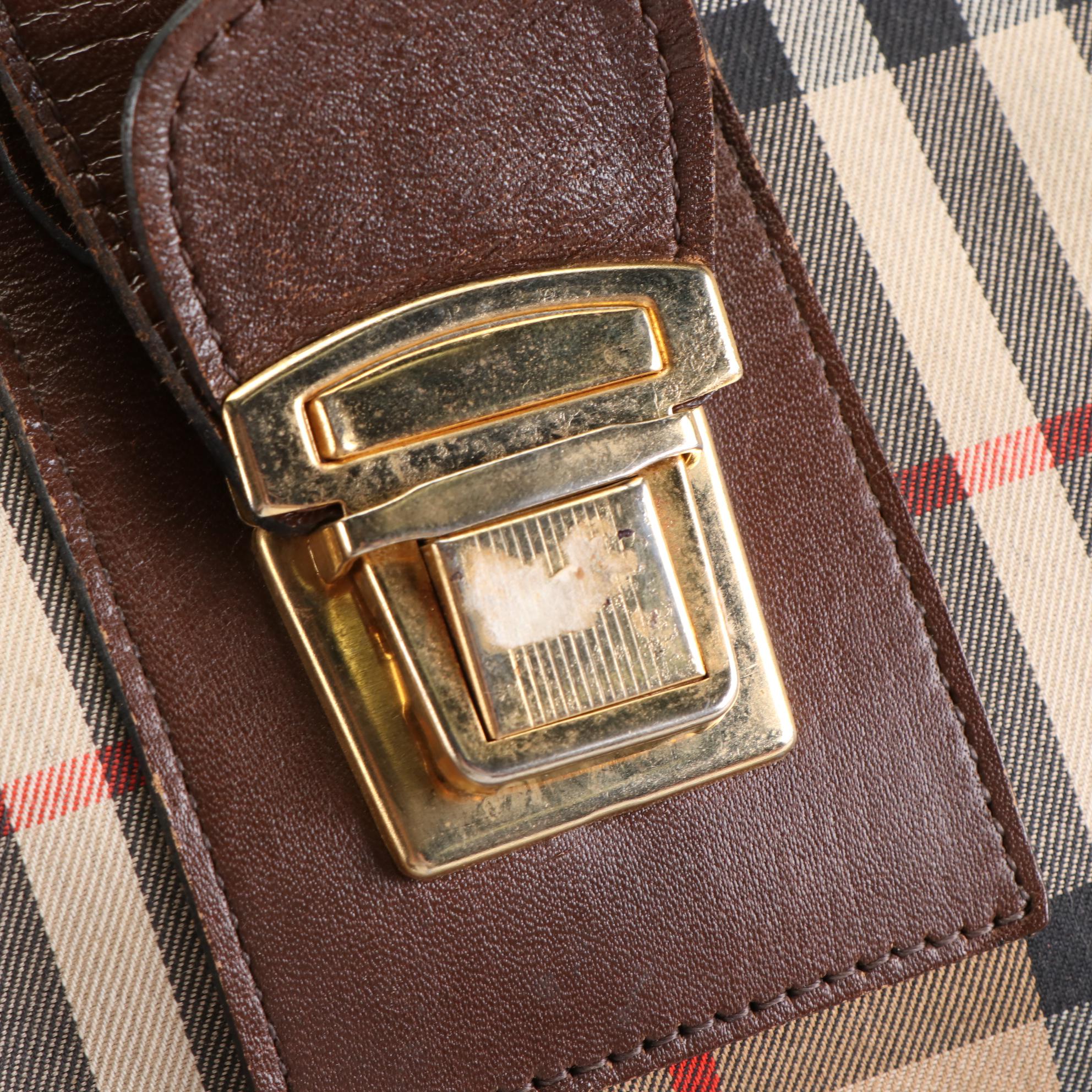 Burberrys Doctor Bag in Haymarket Check Canvas and Brown Leather