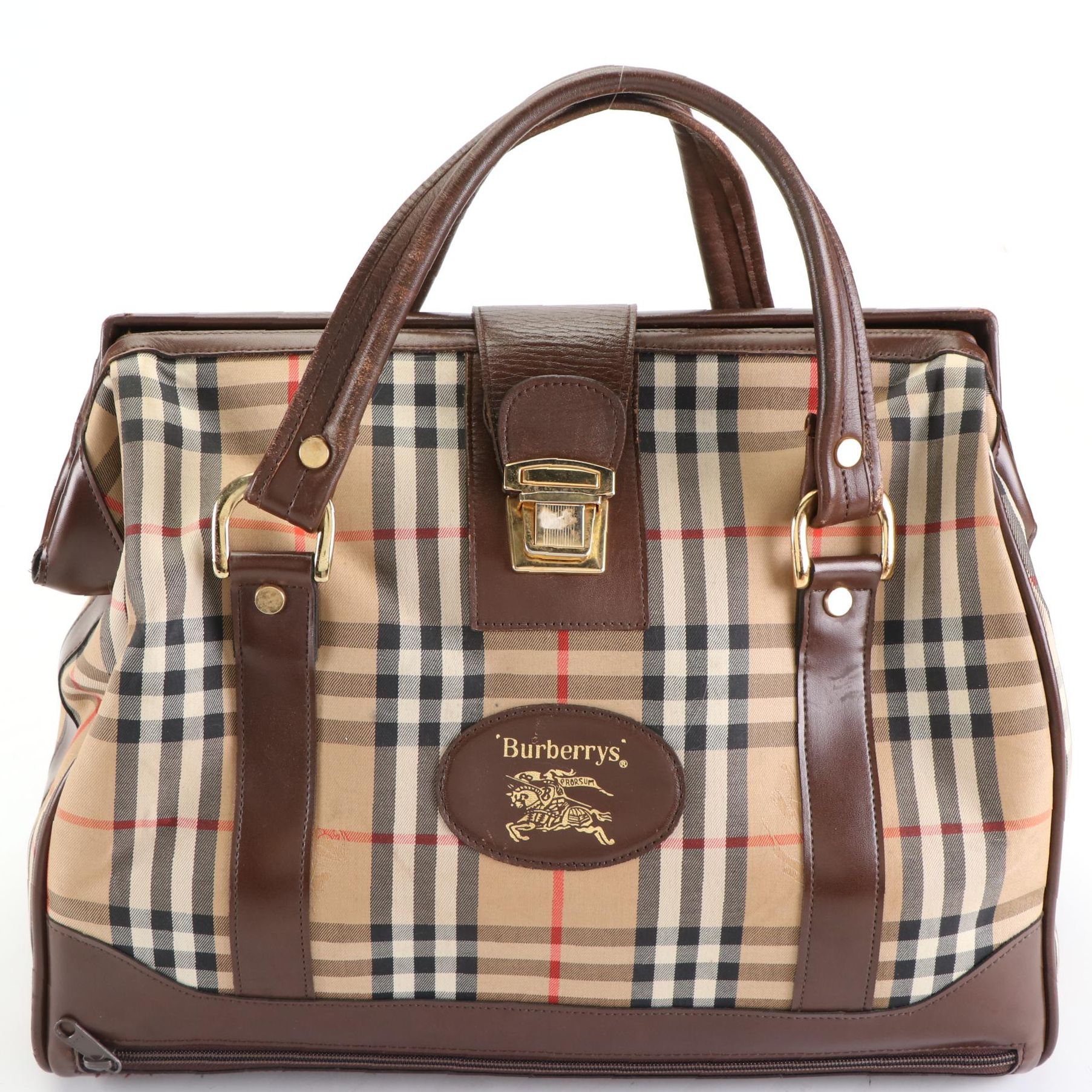 Burberrys Doctor Bag in Haymarket Check Canvas and Brown Leather